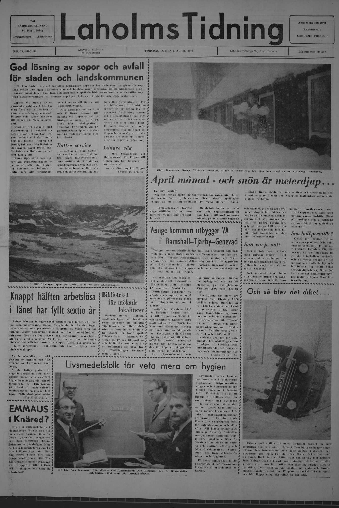 Laholms Tidning Torsdag 2 april 1970, sida 1
