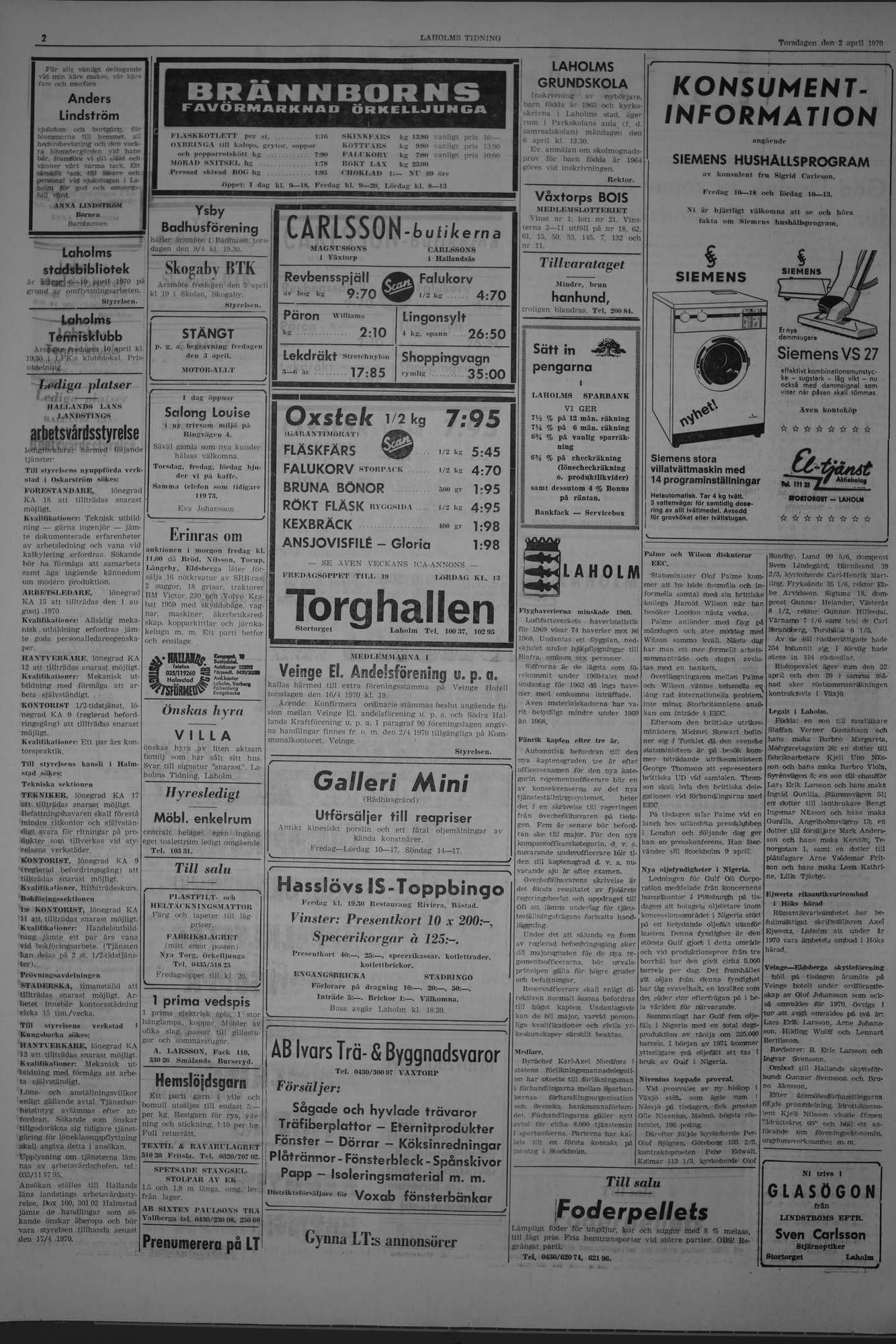 Laholms Tidning Torsdag 2 april 1970, sida 2