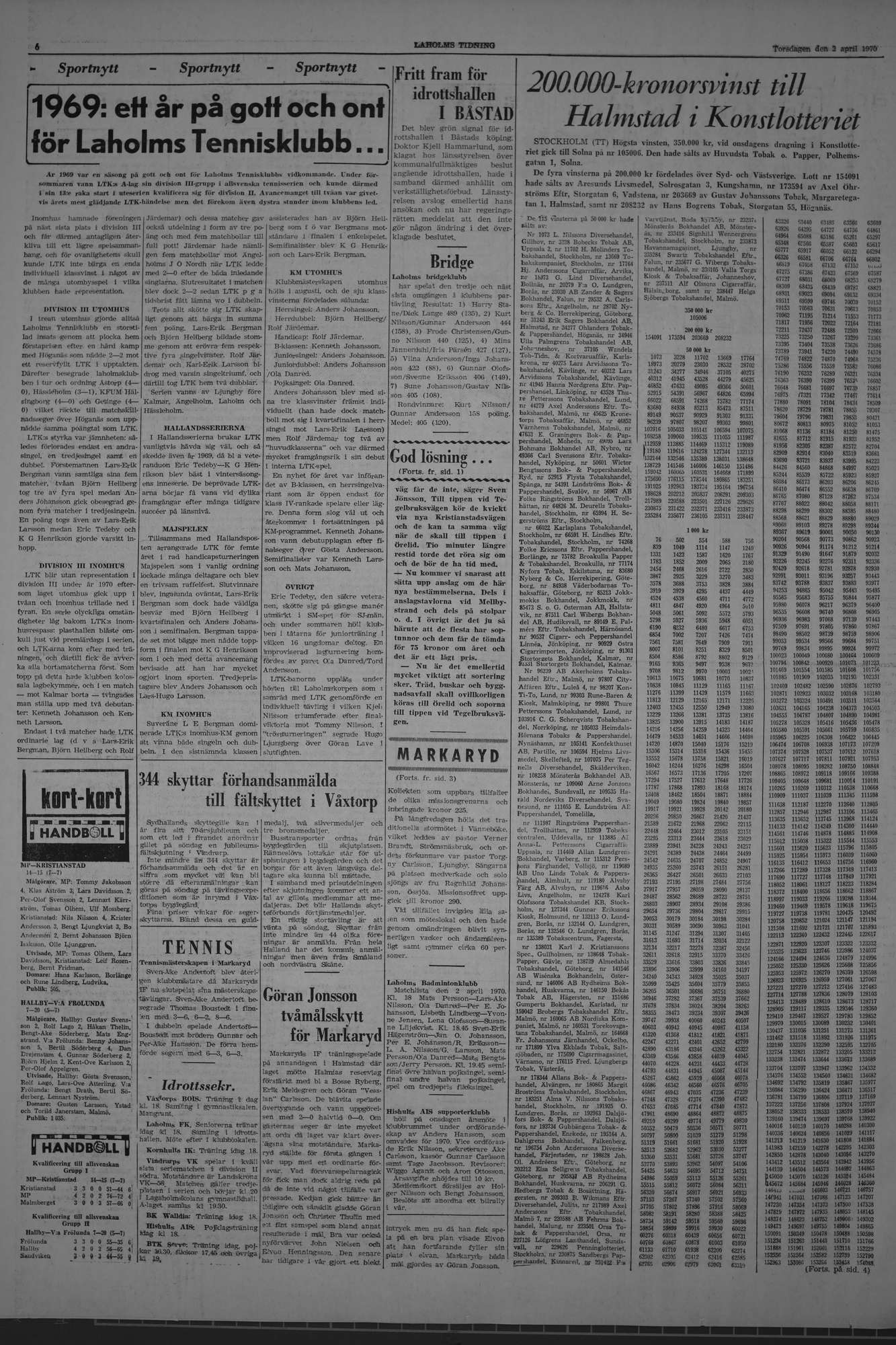 Laholms Tidning Torsdag 2 april 1970, sida 6