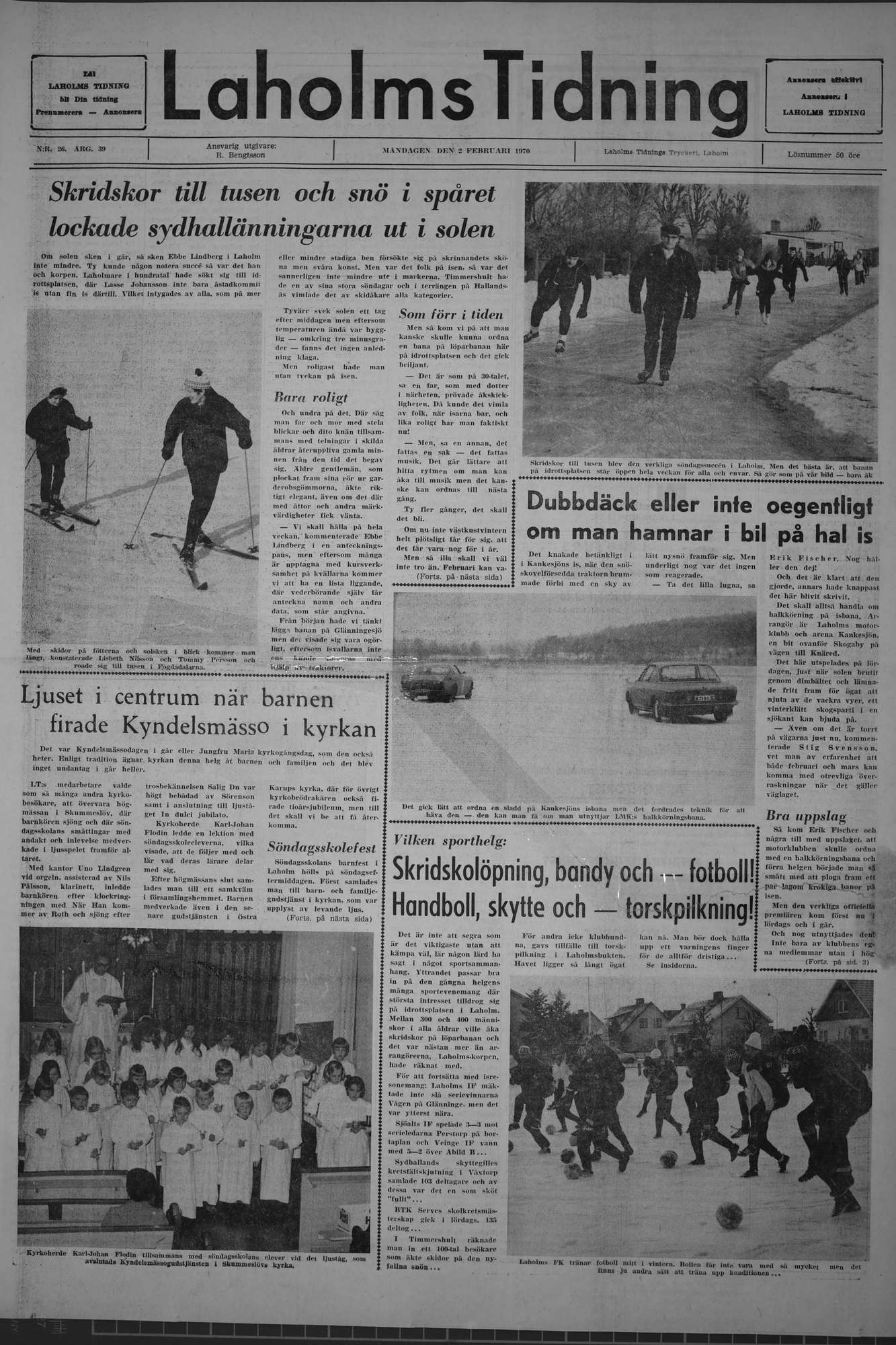 Laholms Tidning Måndag 2 februari 1970, sida 1