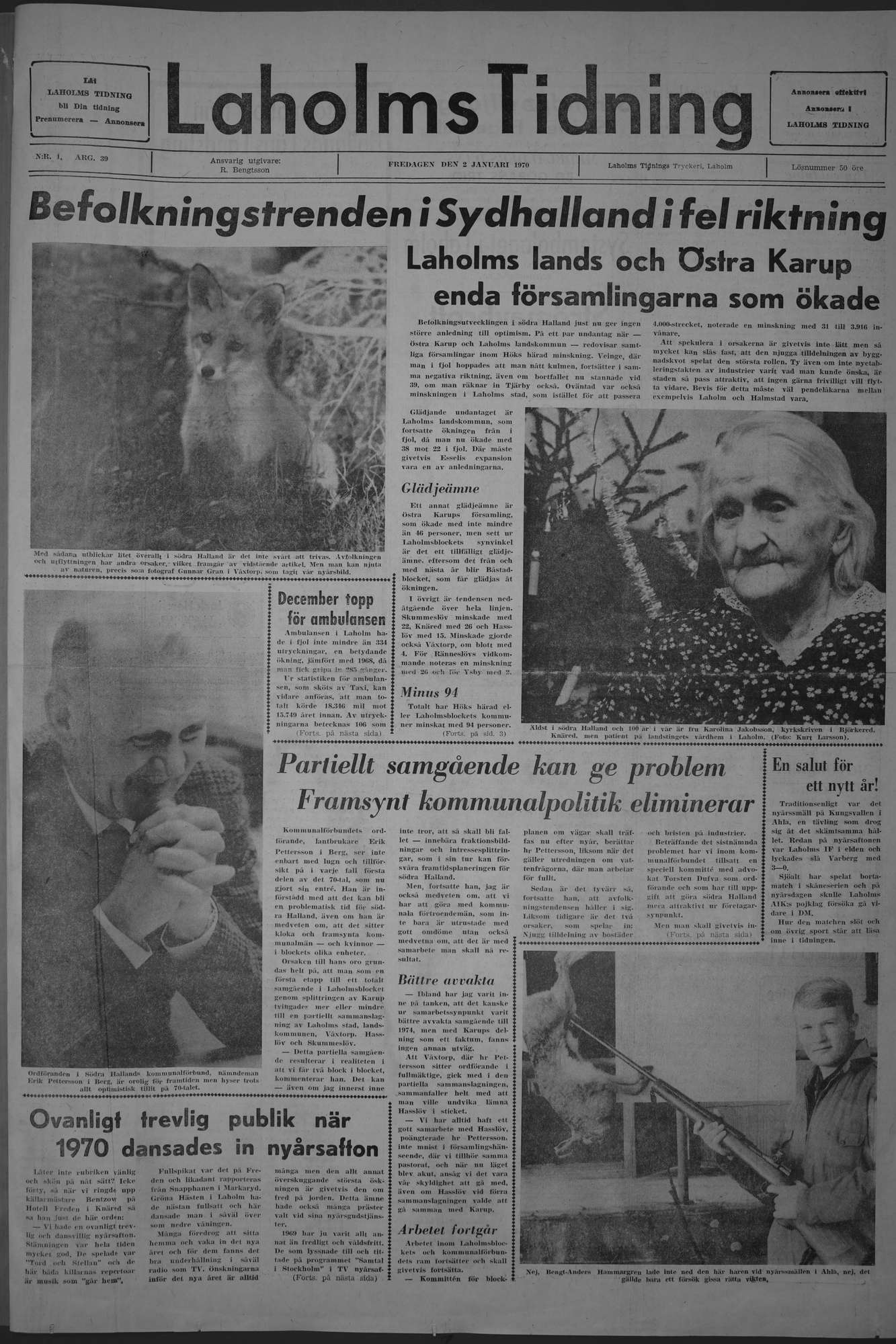 Laholms Tidning Fredag 2 januari 1970, sida 1