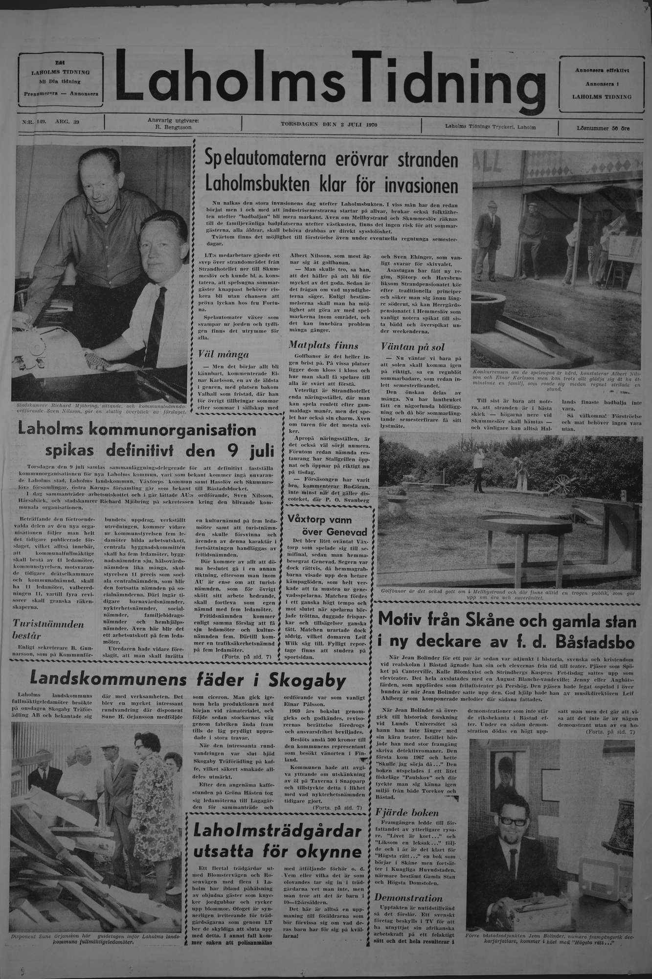 Laholms Tidning Torsdag 2 juli 1970, sida 1