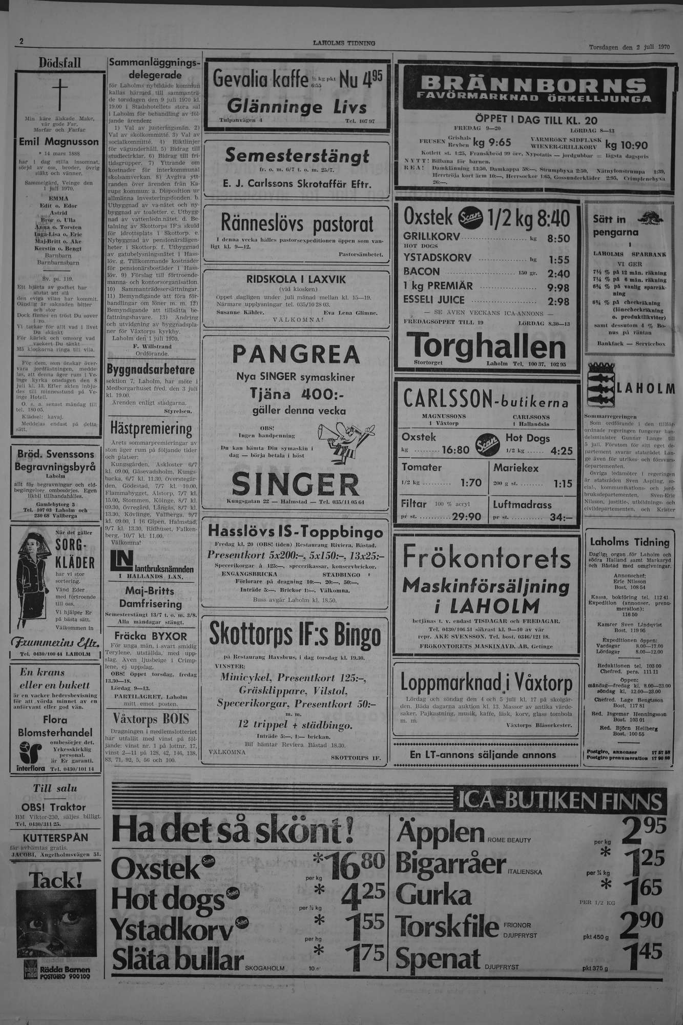 Laholms Tidning Torsdag 2 juli 1970, sida 2