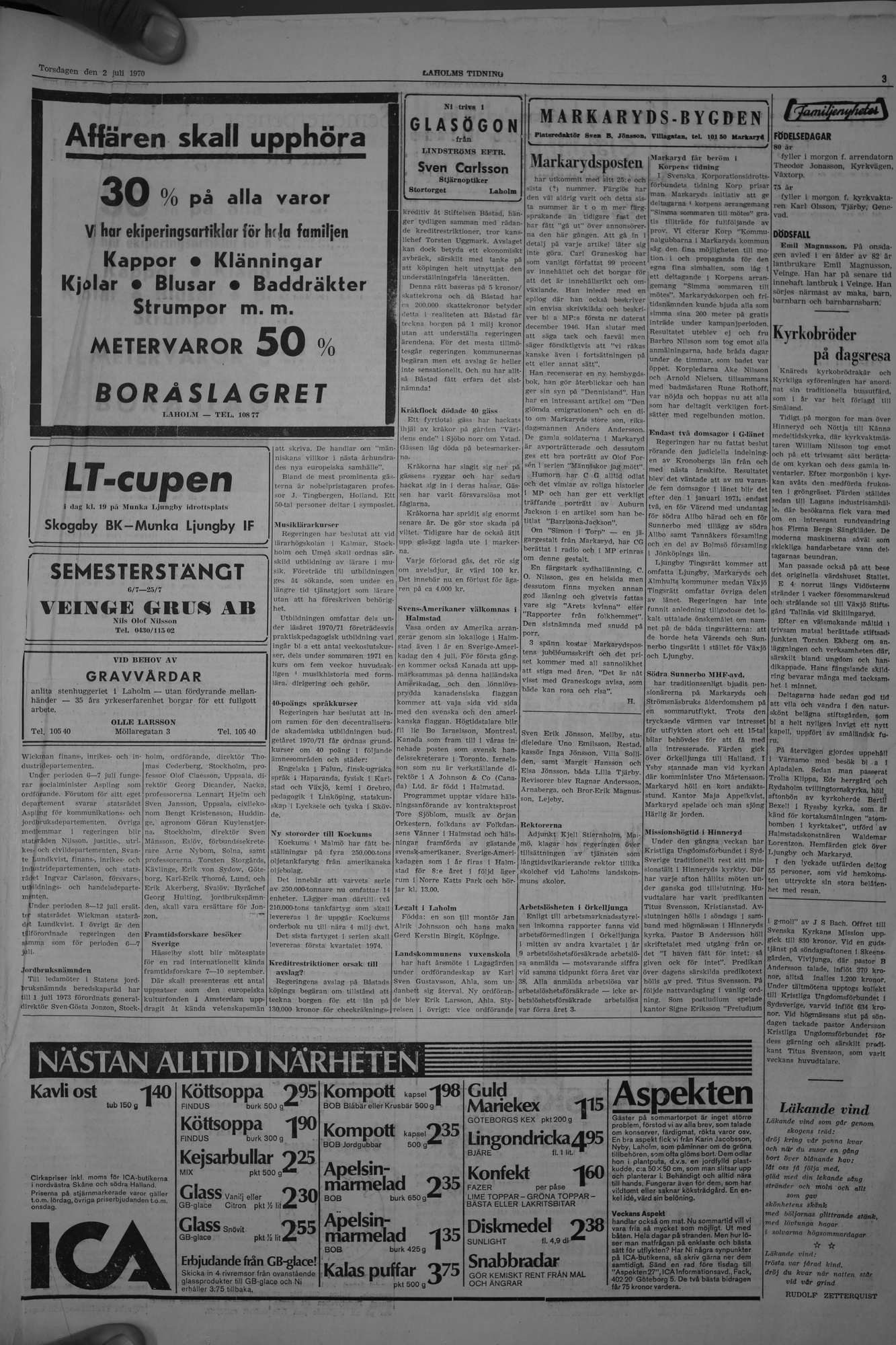 Laholms Tidning Torsdag 2 juli 1970, sida 3