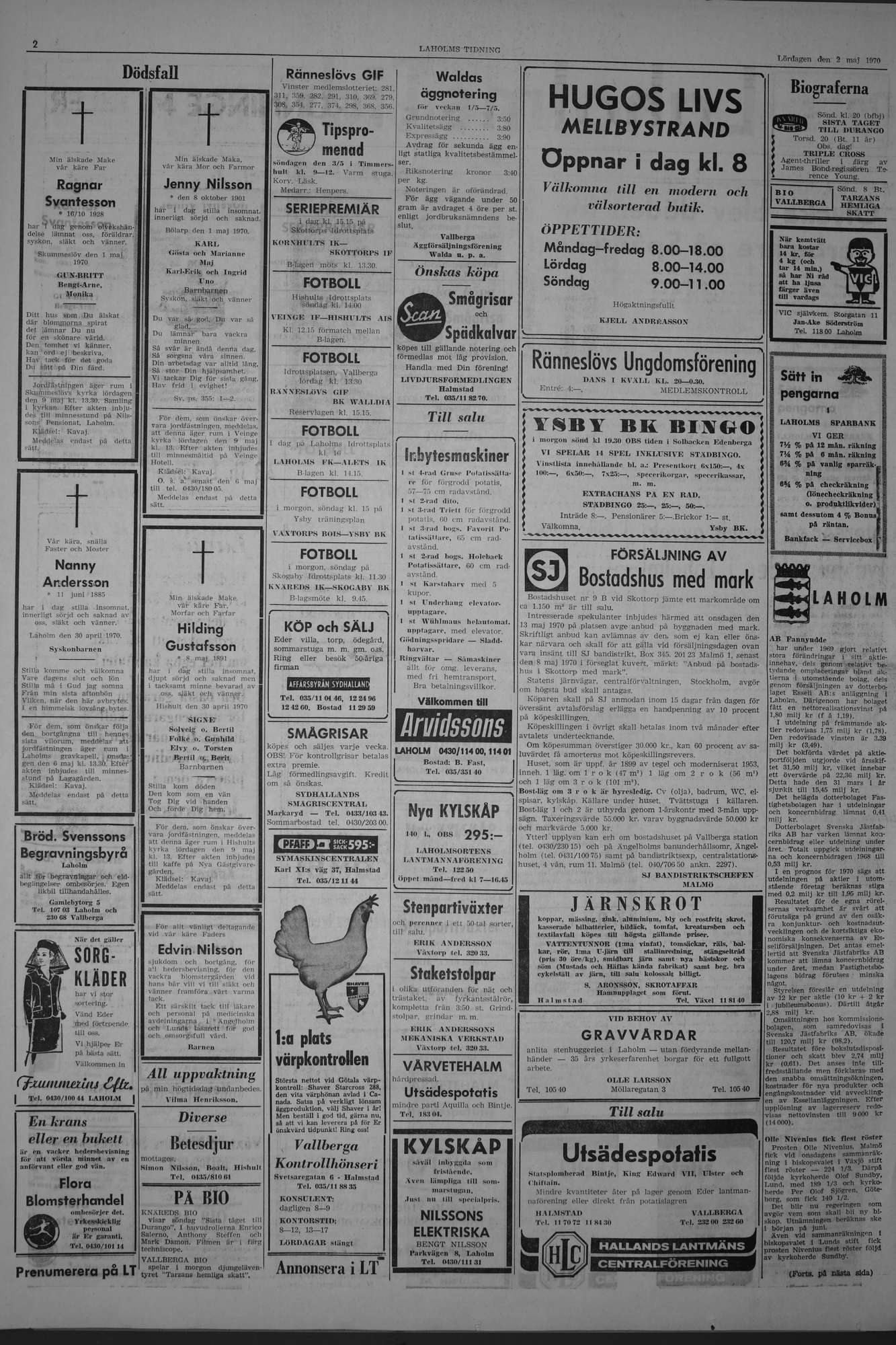 Laholms Tidning Lördag 2 maj 1970, sida 2