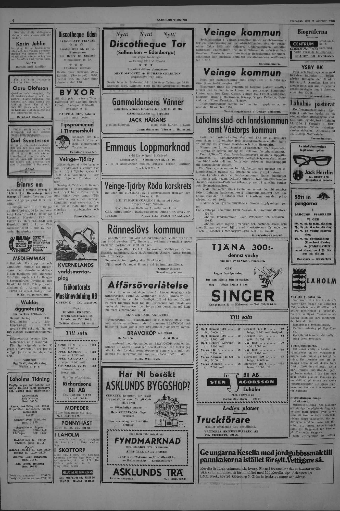 Laholms Tidning Fredag 2 oktober 1970, sida 2