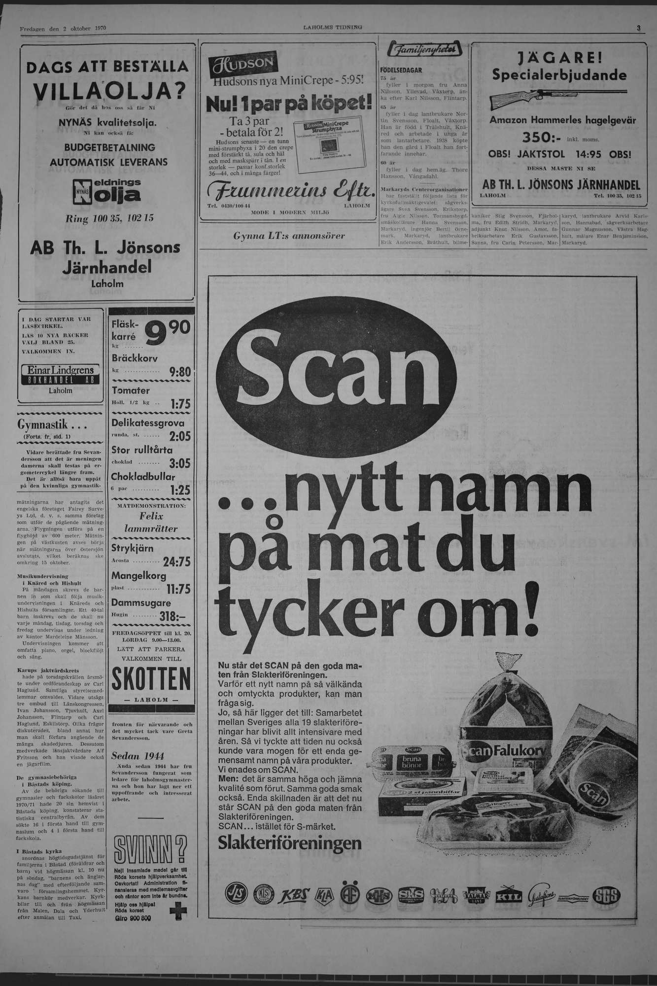 Laholms Tidning Fredag 2 oktober 1970, sida 3