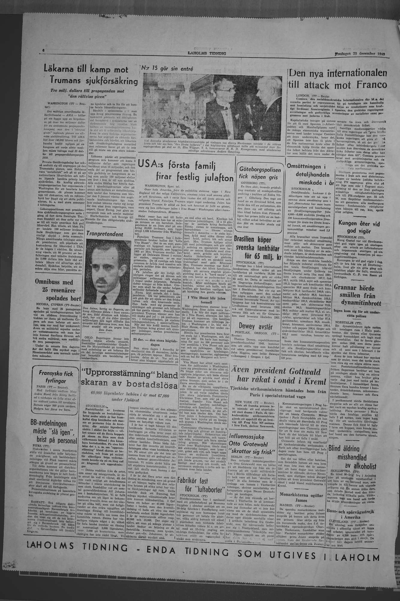 Laholms Tidning Fredag 23 december 1949, sida 6