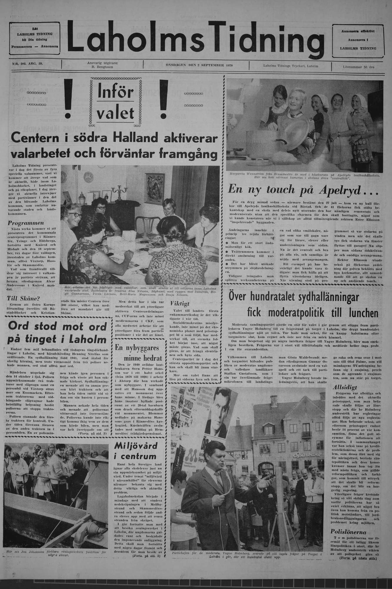 Laholms Tidning Onsdag 2 september 1970, sida 1