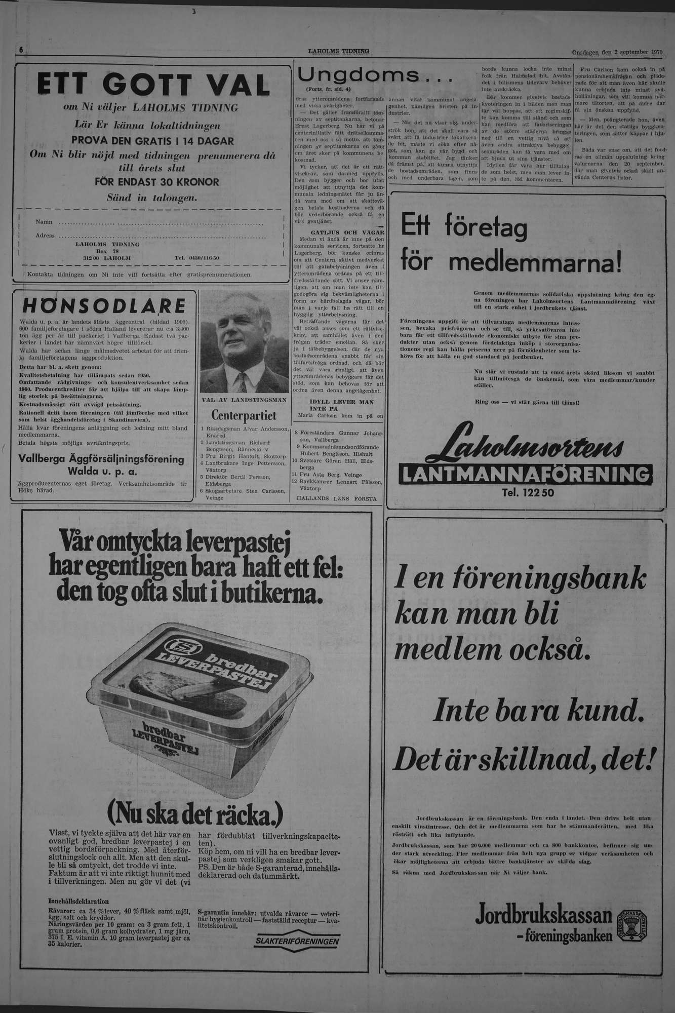 Laholms Tidning Onsdag 2 september 1970, sida 6