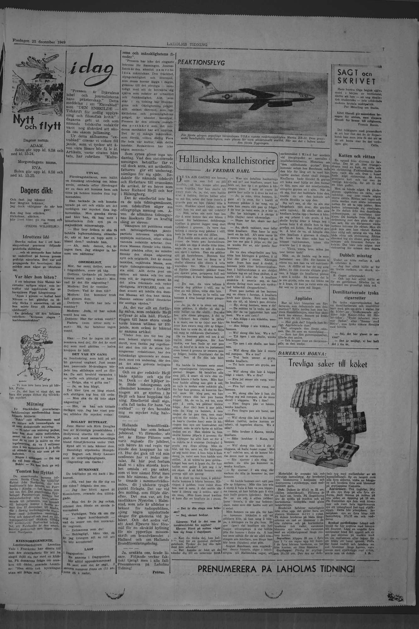 Laholms Tidning Fredag 23 december 1949, sida 7