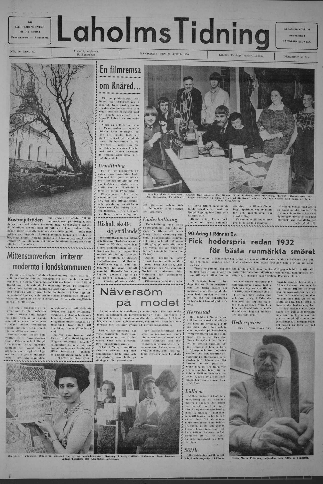 Laholms Tidning Måndag 20 april 1970, sida 1