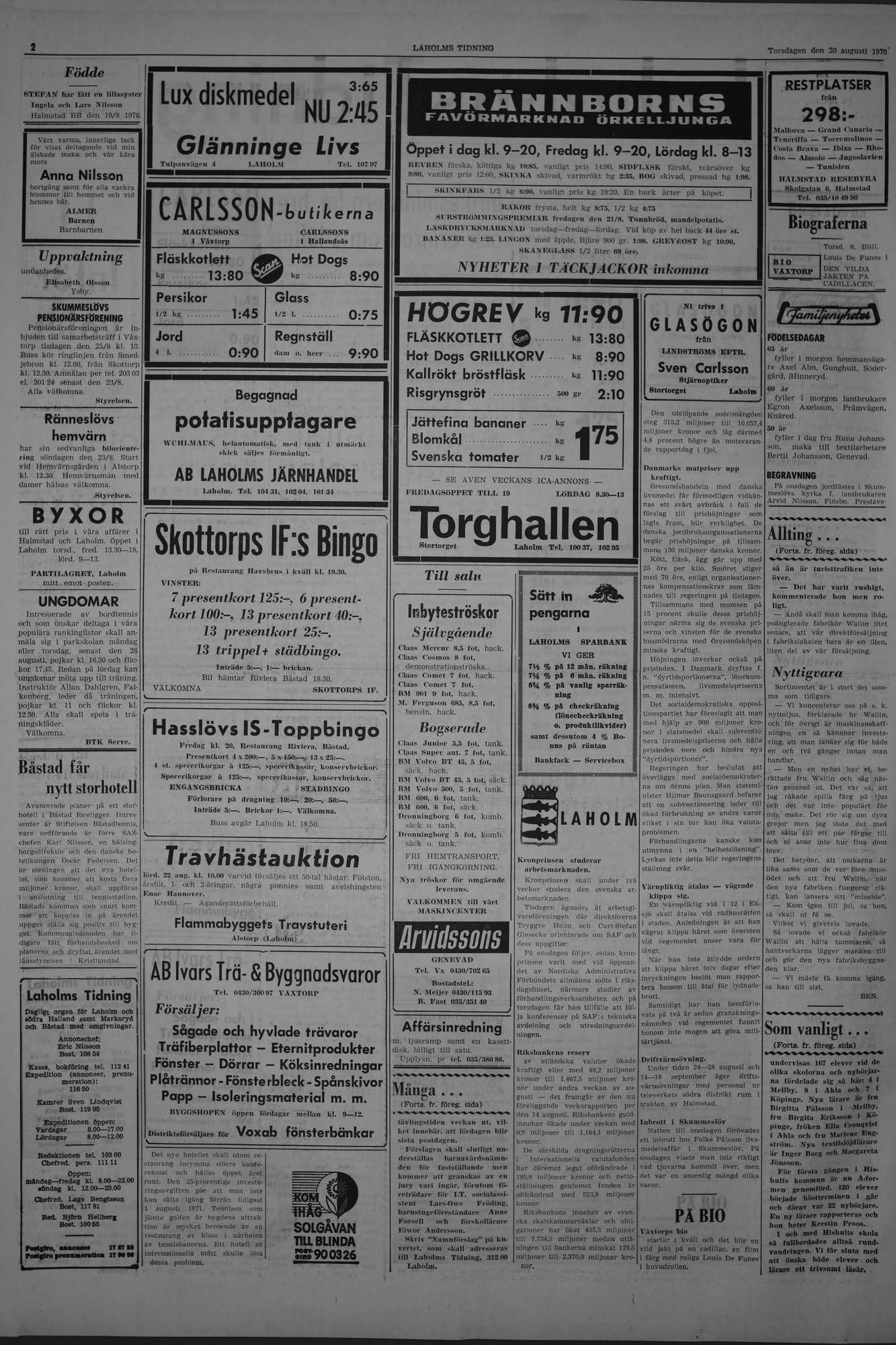 Laholms Tidning Torsdag 20 augusti 1970, sida 2