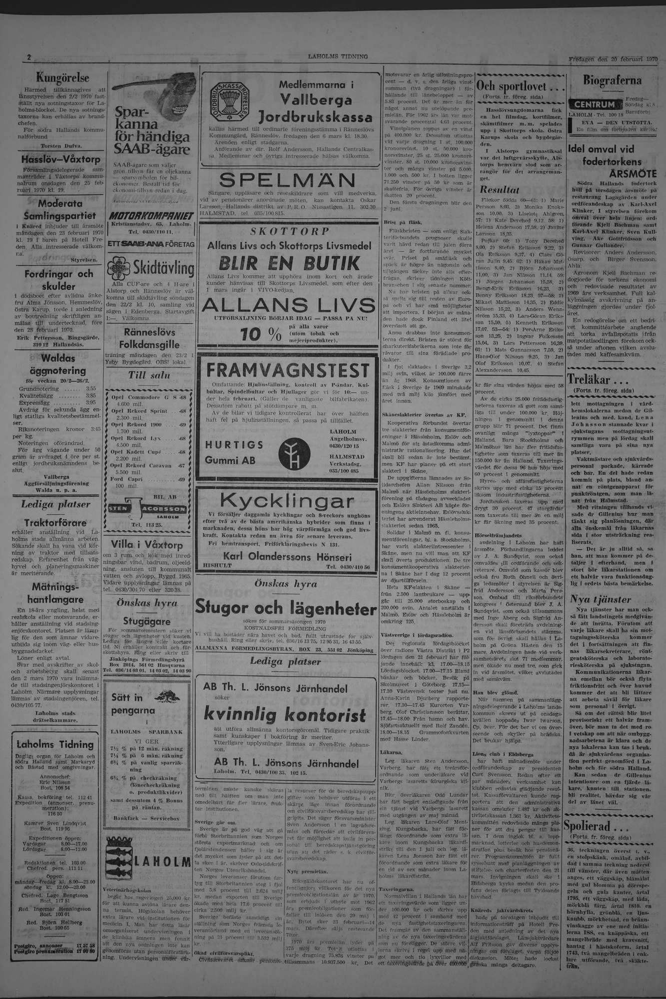 Laholms Tidning Fredag 20 februari 1970, sida 2