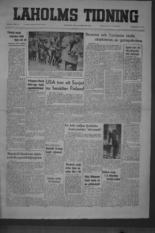 Förstasidan, Onsdag 23 februari 1949
