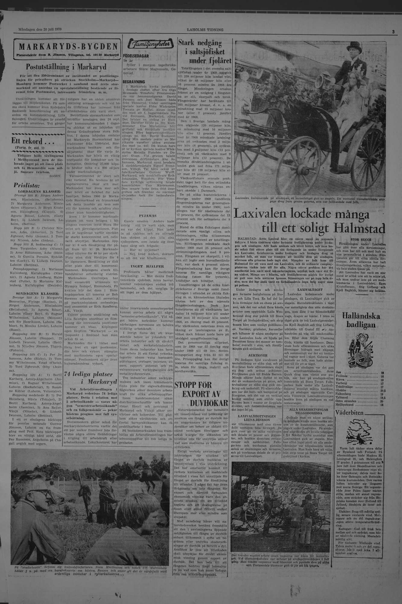Laholms Tidning Måndag 20 juli 1970, sida 3