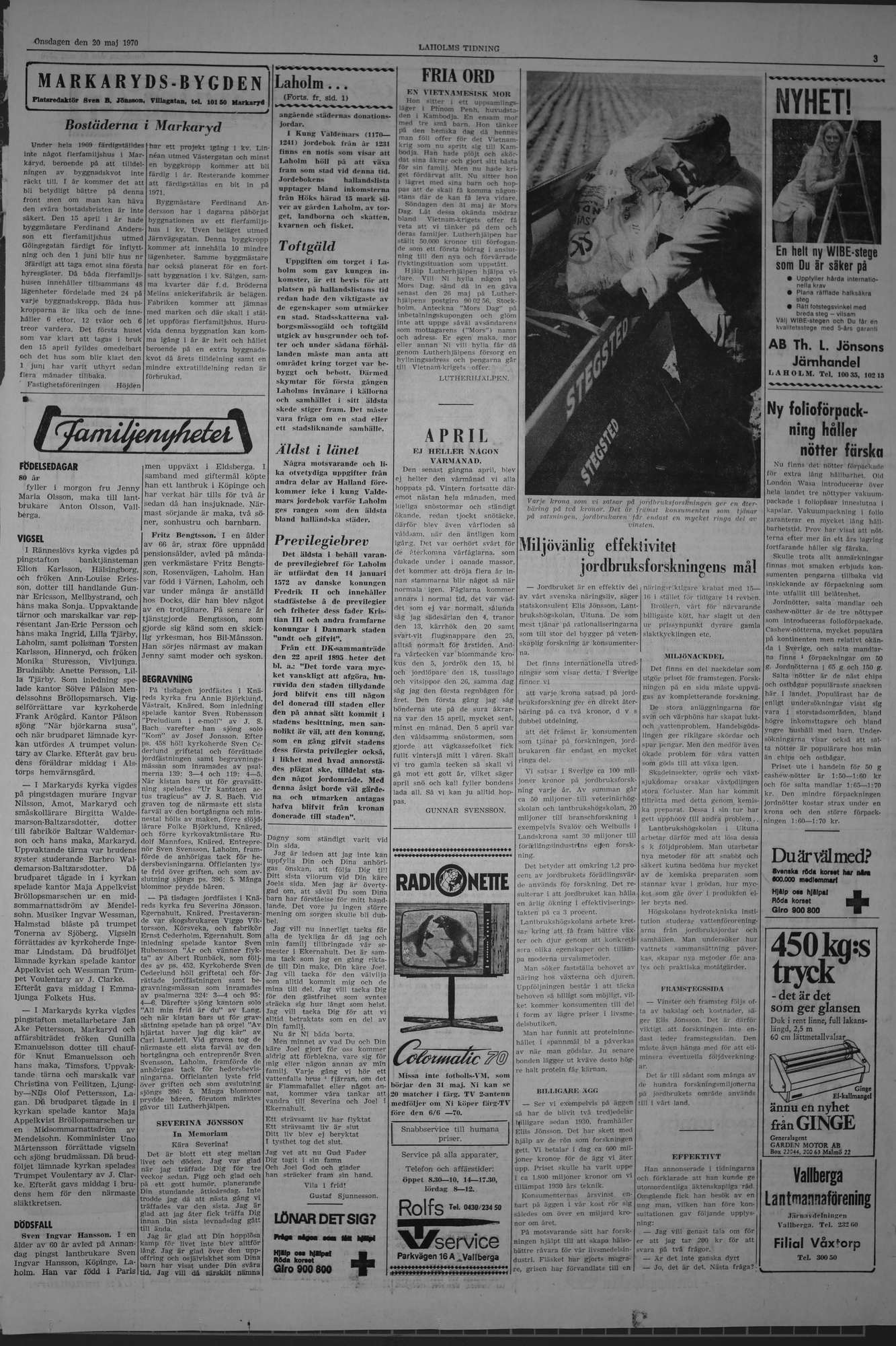 Laholms Tidning Onsdag 20 maj 1970, sida 3