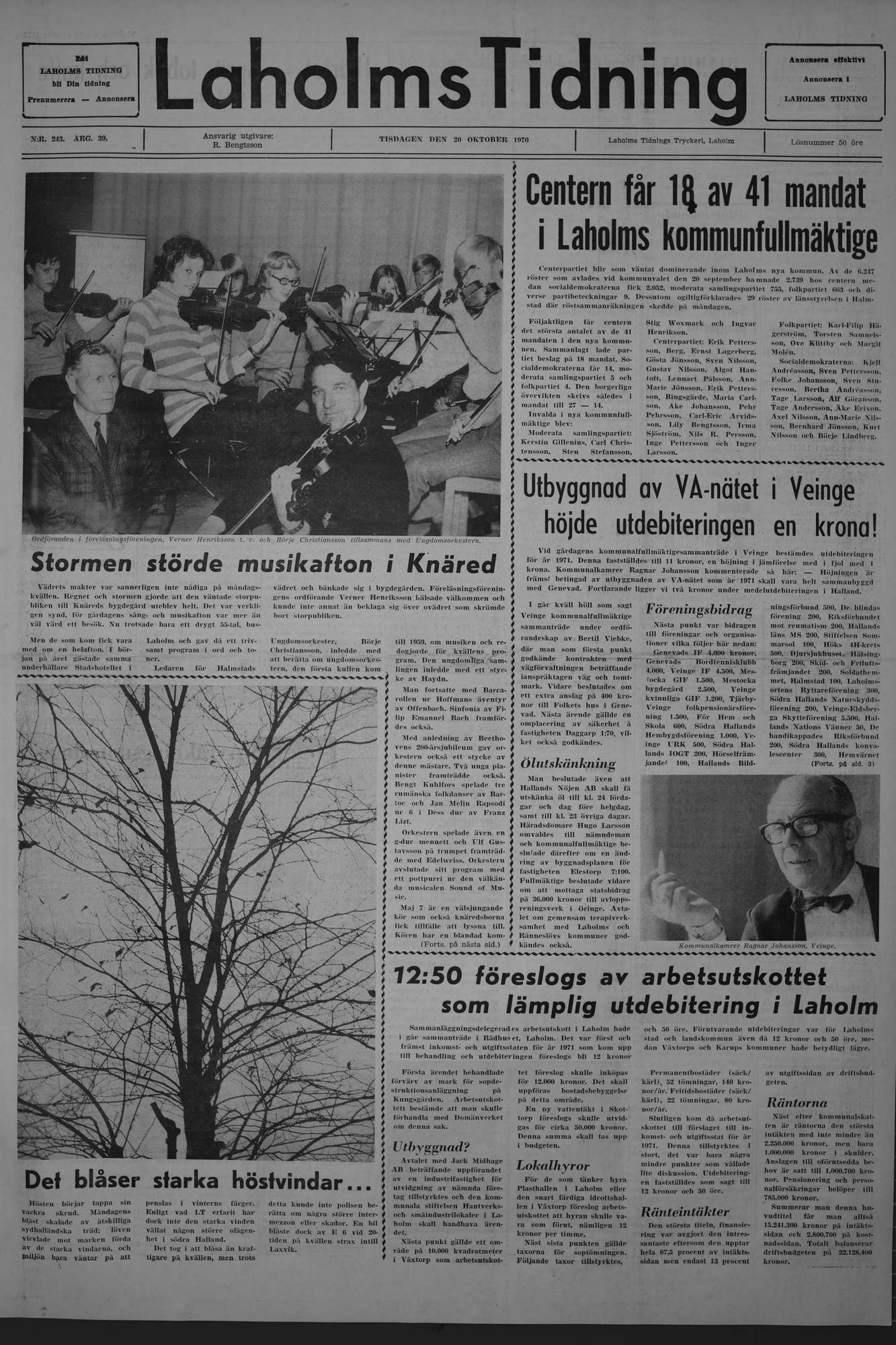 Laholms Tidning Tisdag 20 oktober 1970, sida 1