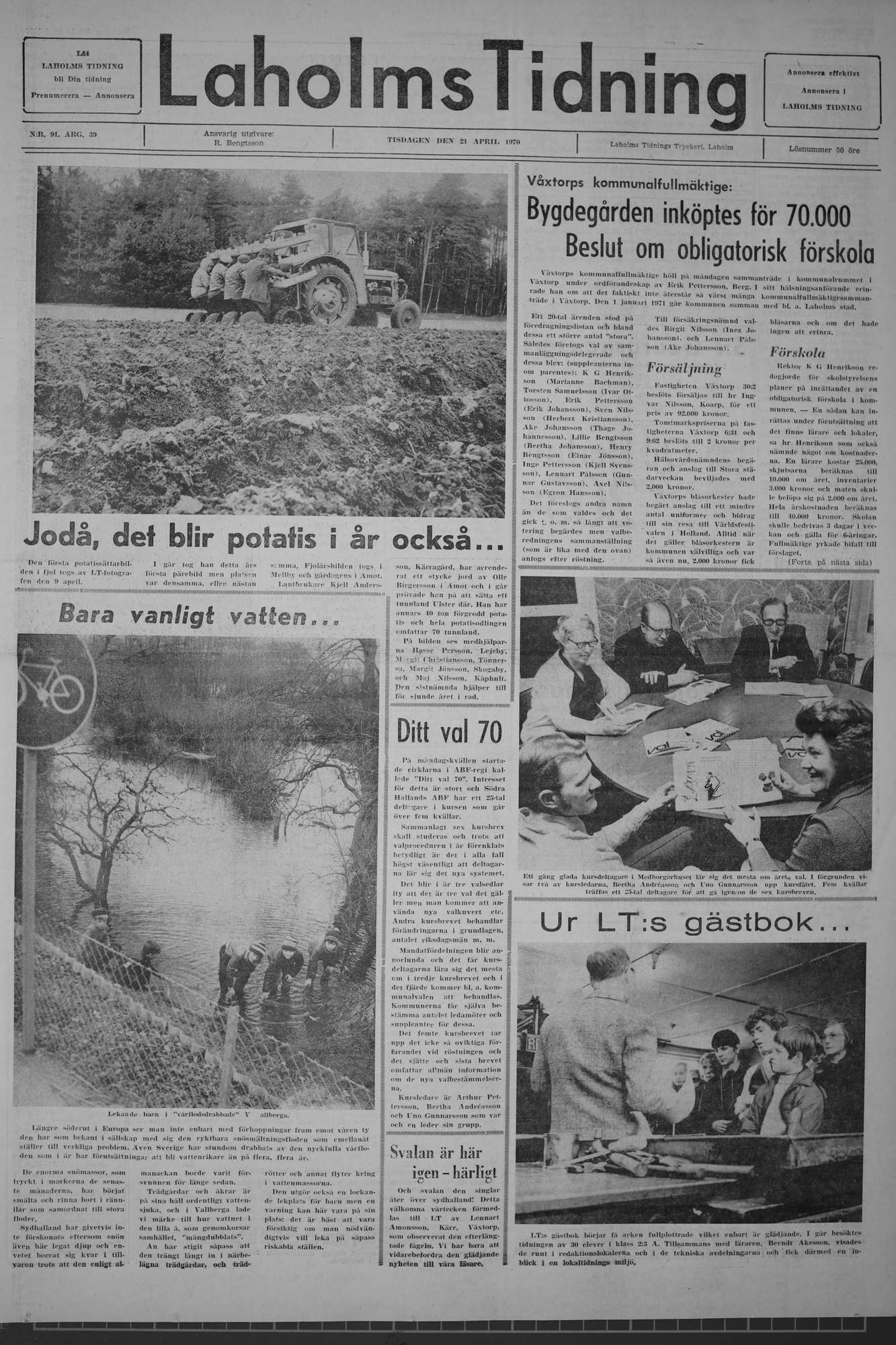 Laholms Tidning Tisdag 21 april 1970, sida 1