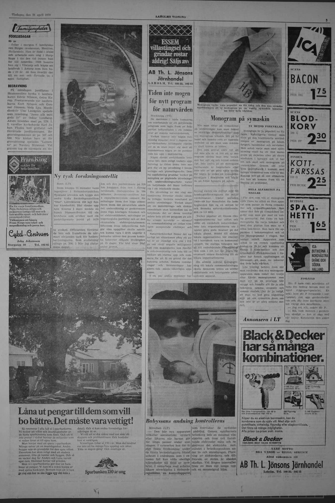 Laholms Tidning Tisdag 21 april 1970, sida 3