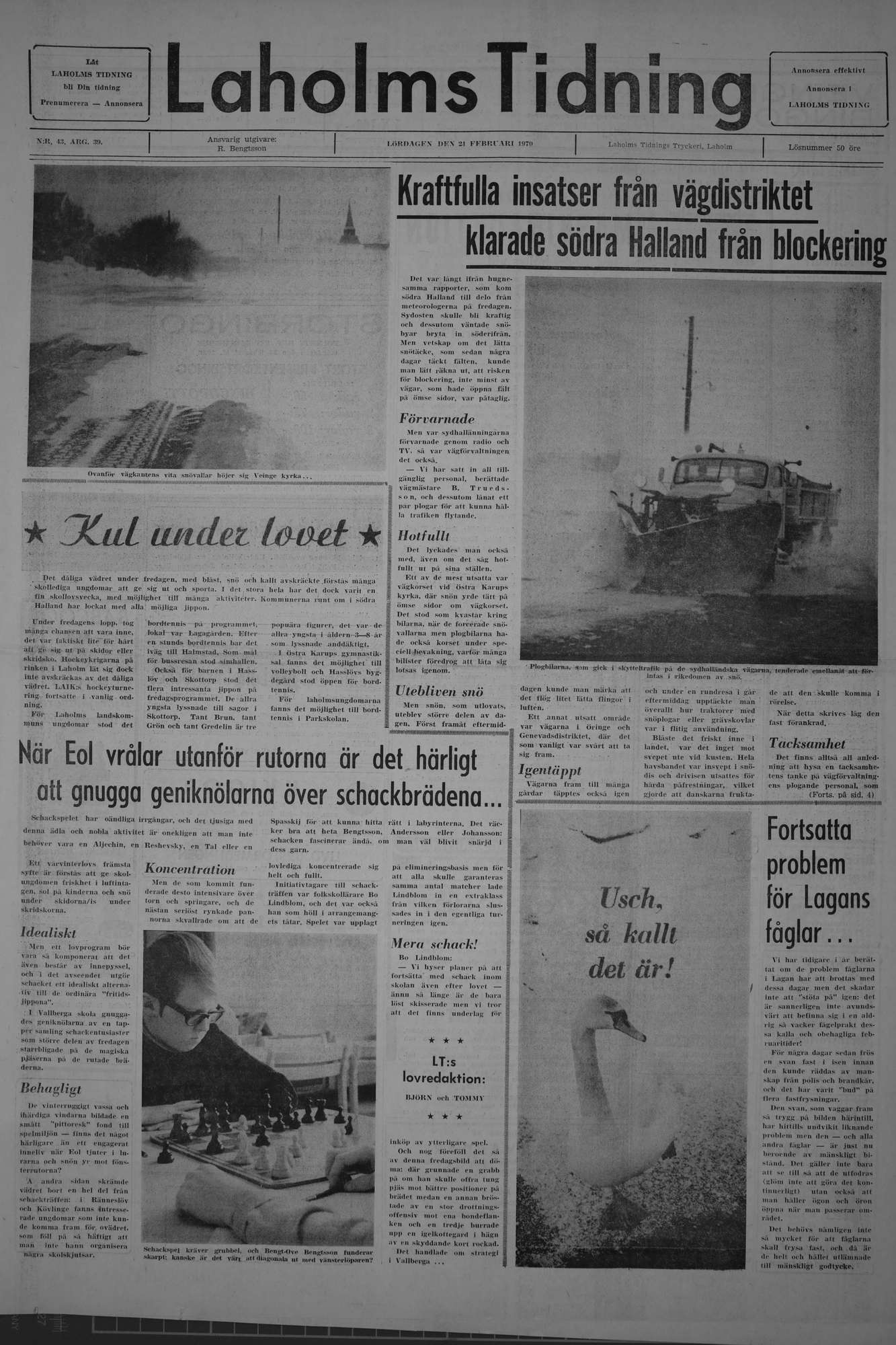 Laholms Tidning Lördag 21 februari 1970, sida 1