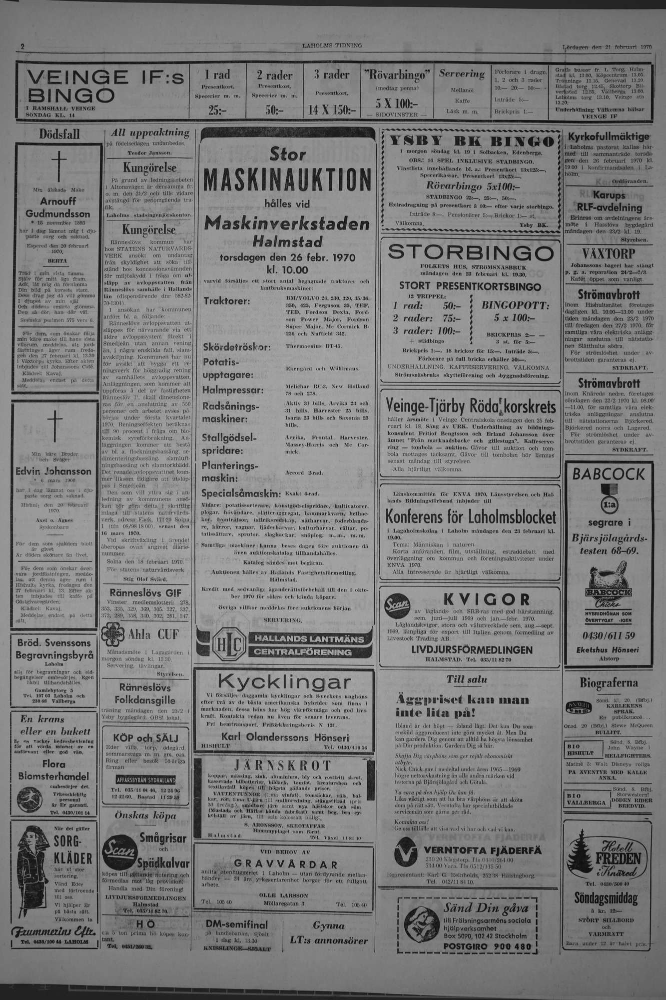 Laholms Tidning Lördag 21 februari 1970, sida 2