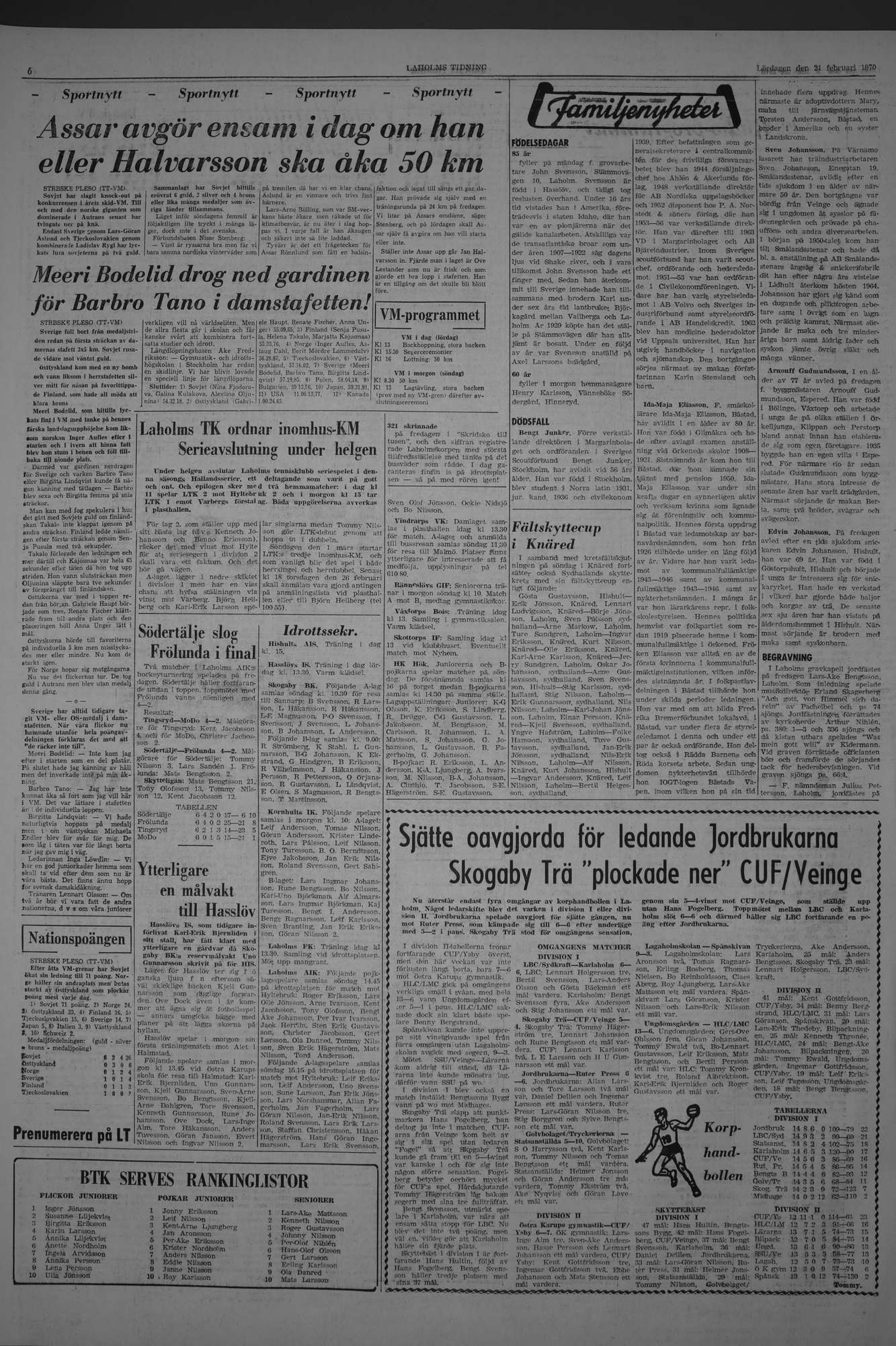 Laholms Tidning Lördag 21 februari 1970, sida 6
