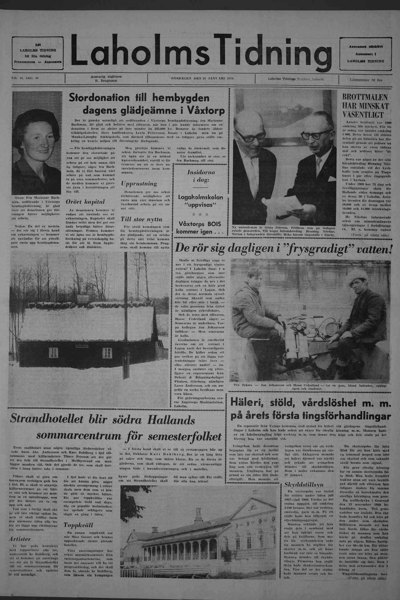 Laholms Tidning Onsdag 21 januari 1970, sida 1