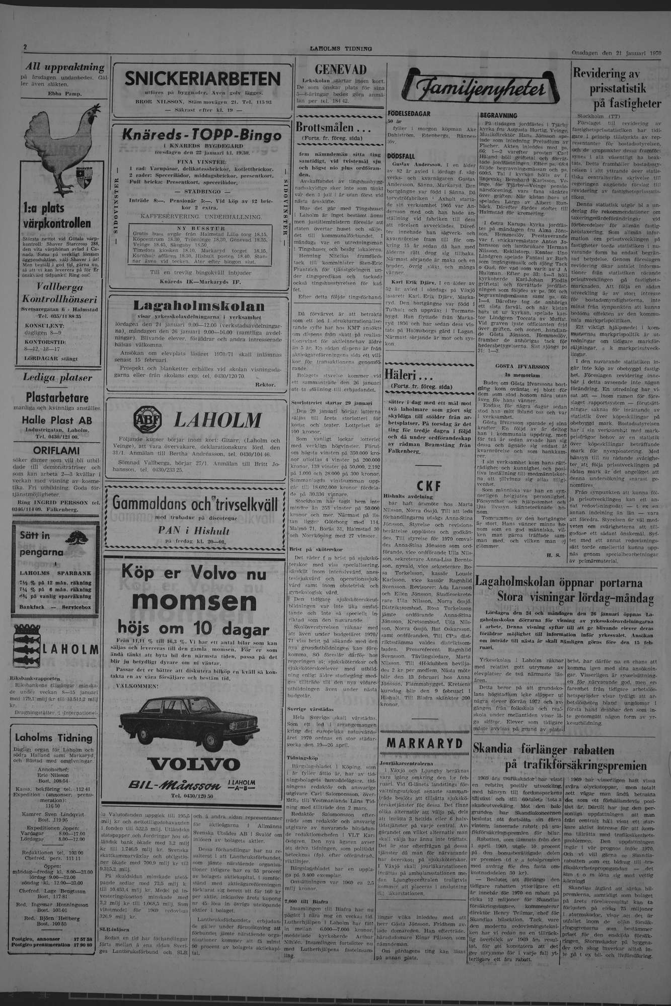Laholms Tidning Onsdag 21 januari 1970, sida 2