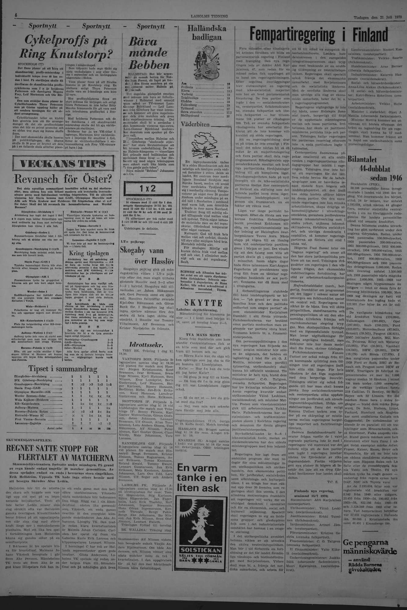 Laholms Tidning Tisdag 21 juli 1970, sida 6