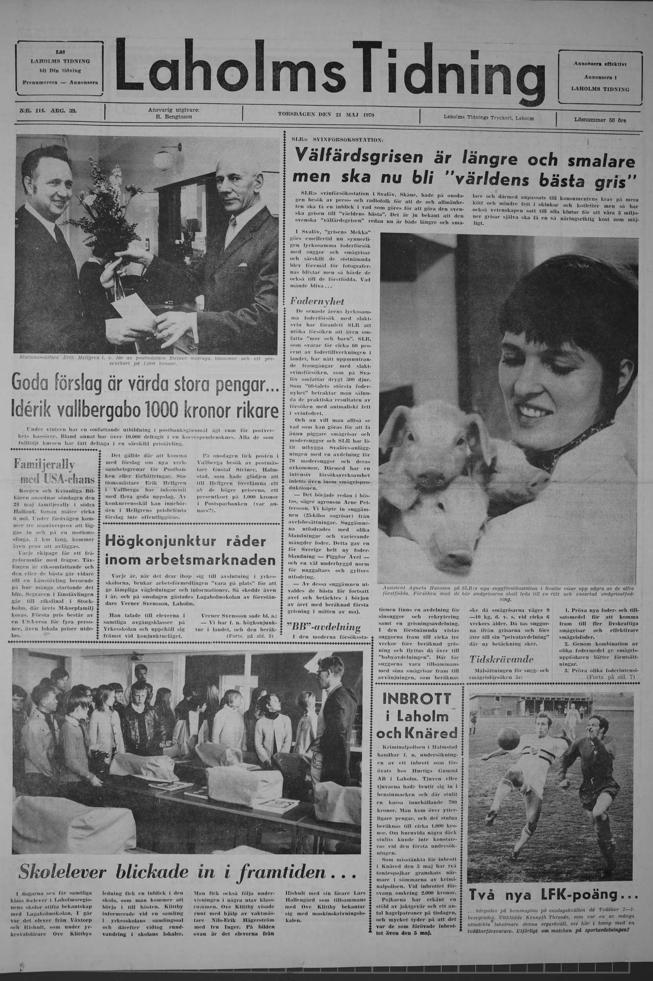 Laholms Tidning Torsdag 21 maj 1970, sida 1