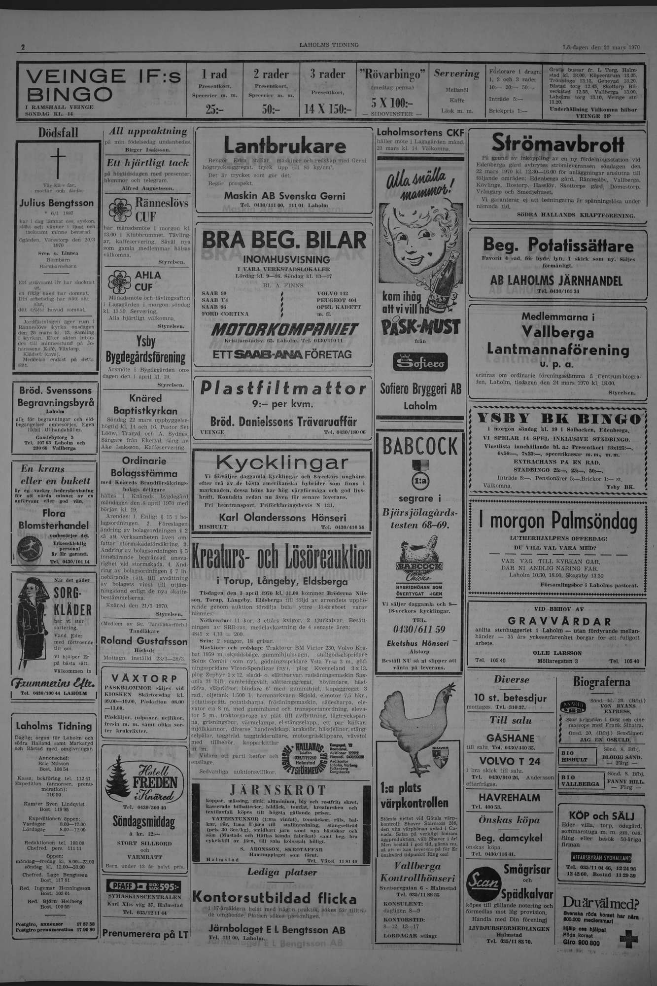 Laholms Tidning Lördag 21 mars 1970, sida 2