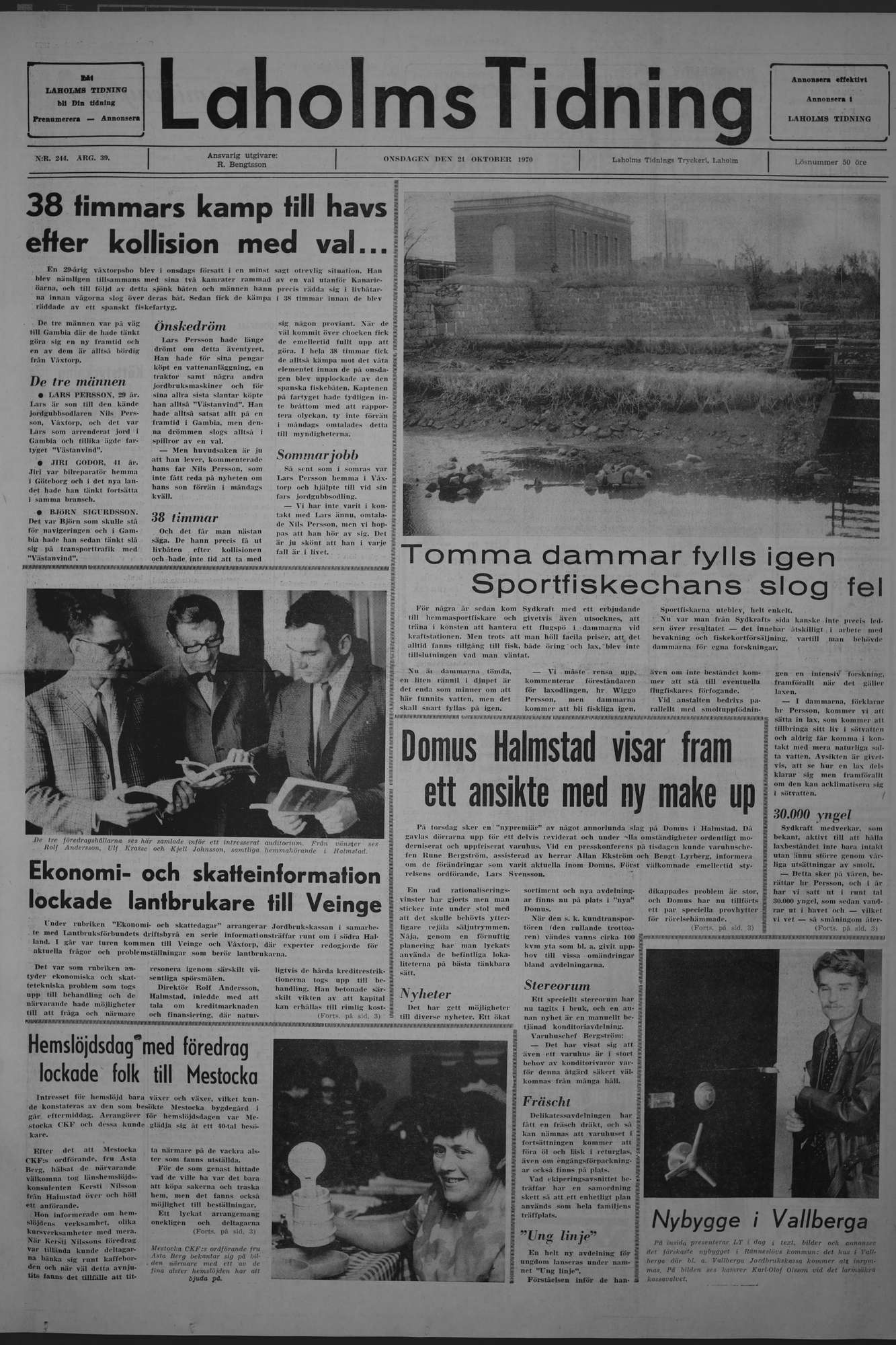 Laholms Tidning Onsdag 21 oktober 1970, sida 1