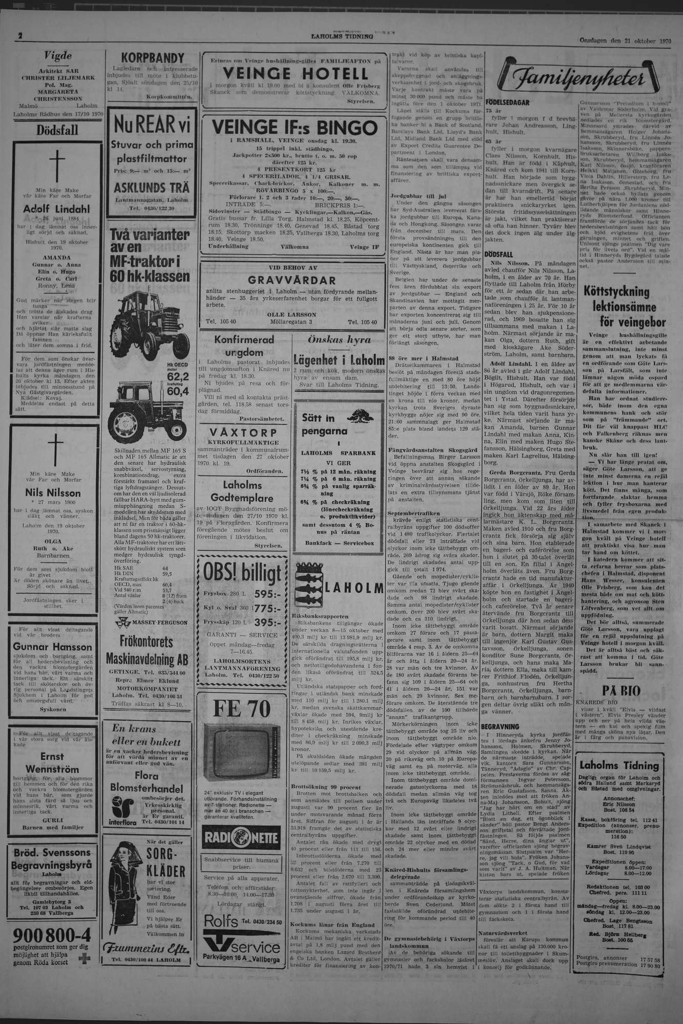 Laholms Tidning Onsdag 21 oktober 1970, sida 2