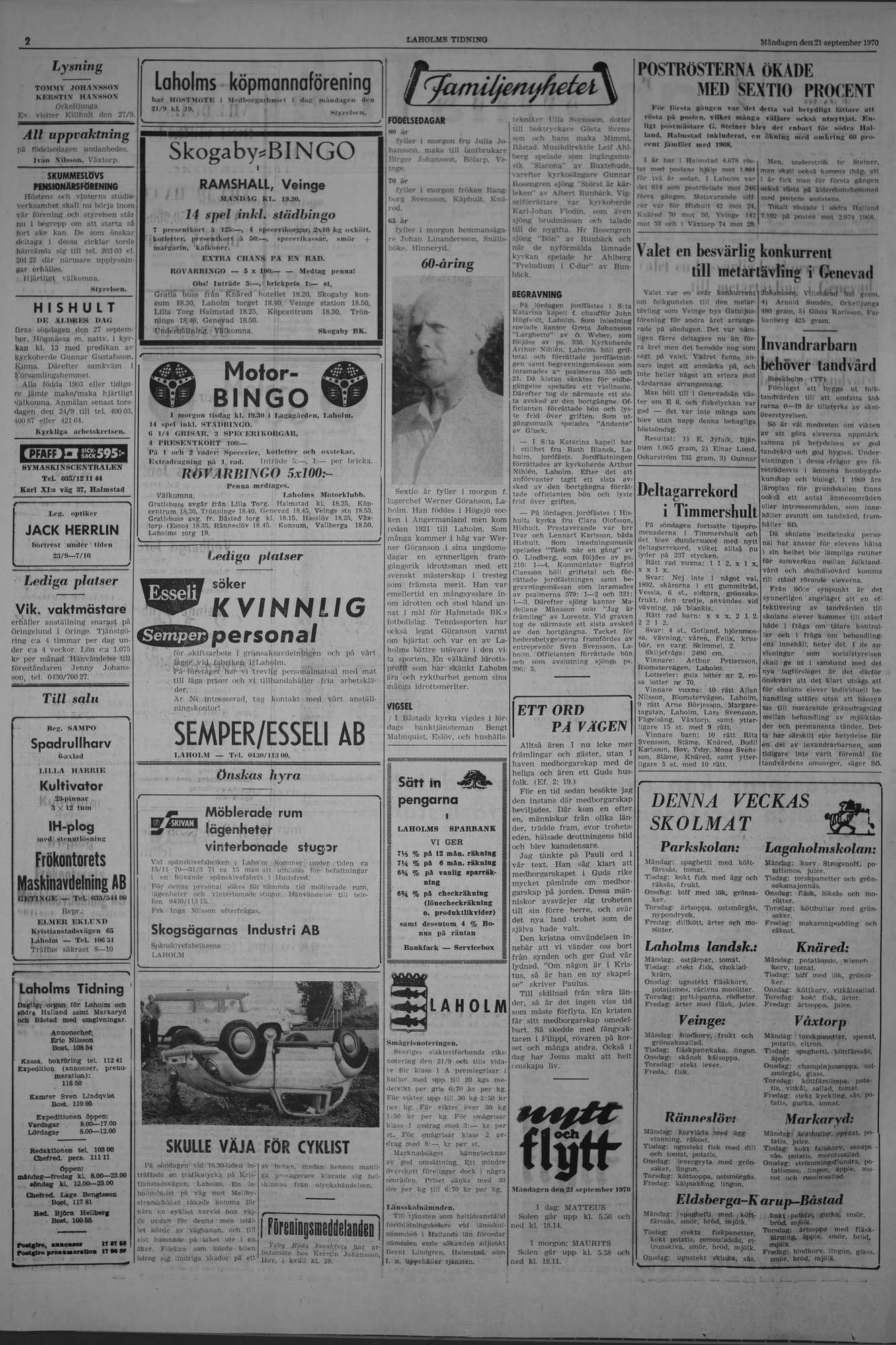 Laholms Tidning Måndag 21 september 1970, sida 2