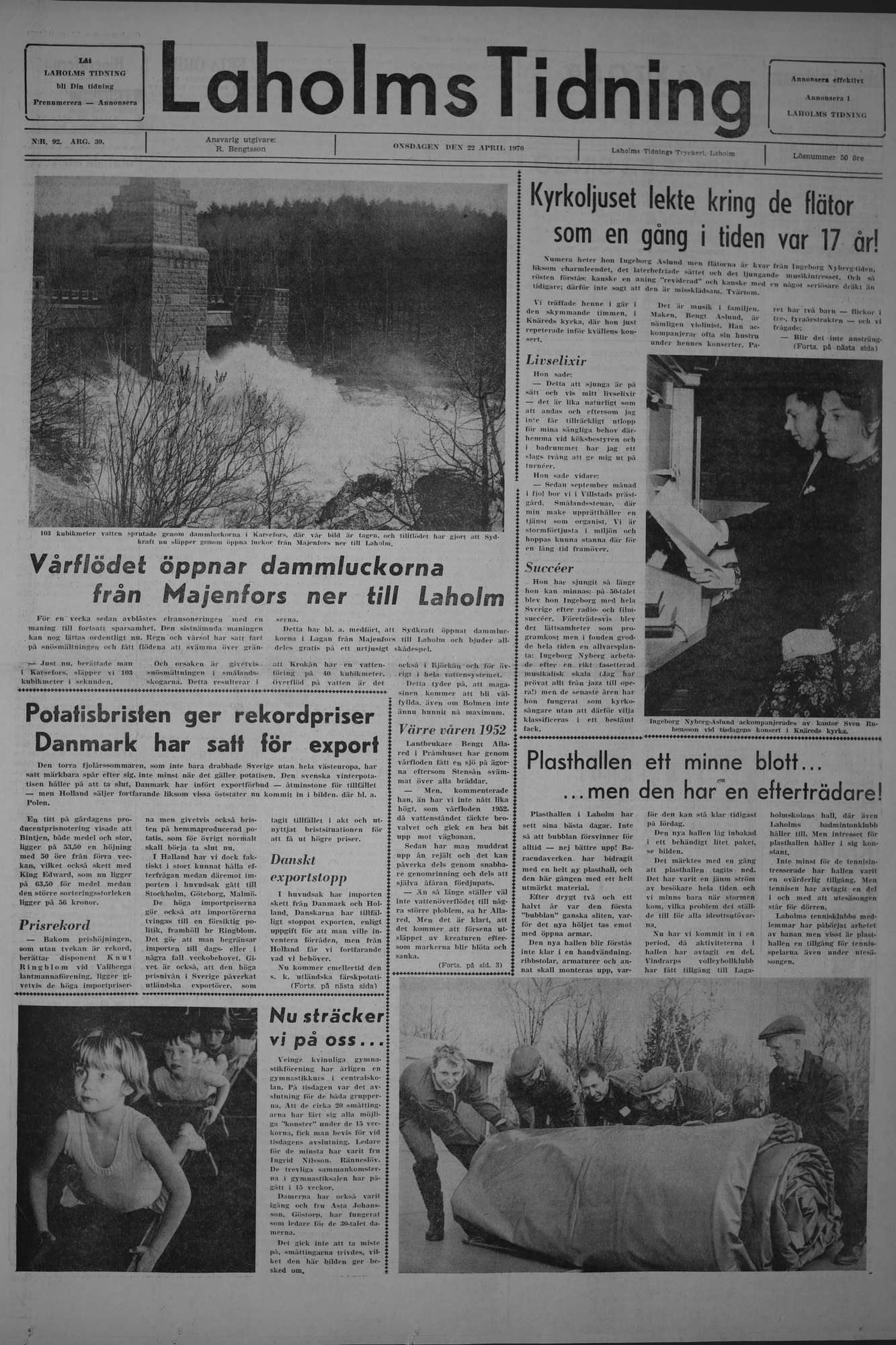 Laholms Tidning Onsdag 22 april 1970, sida 1