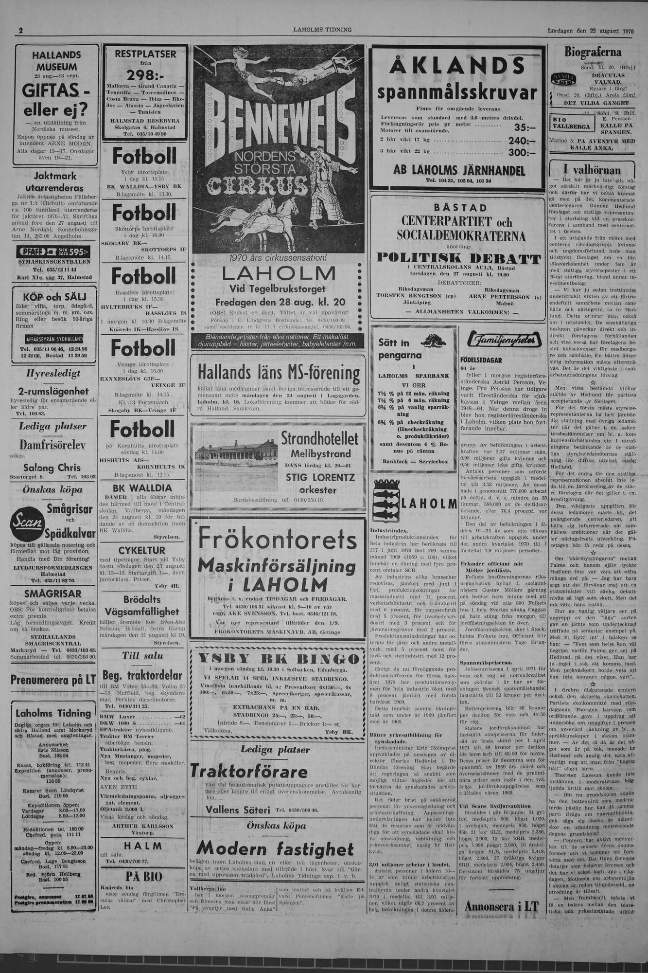 Laholms Tidning Lördag 22 augusti 1970, sida 2