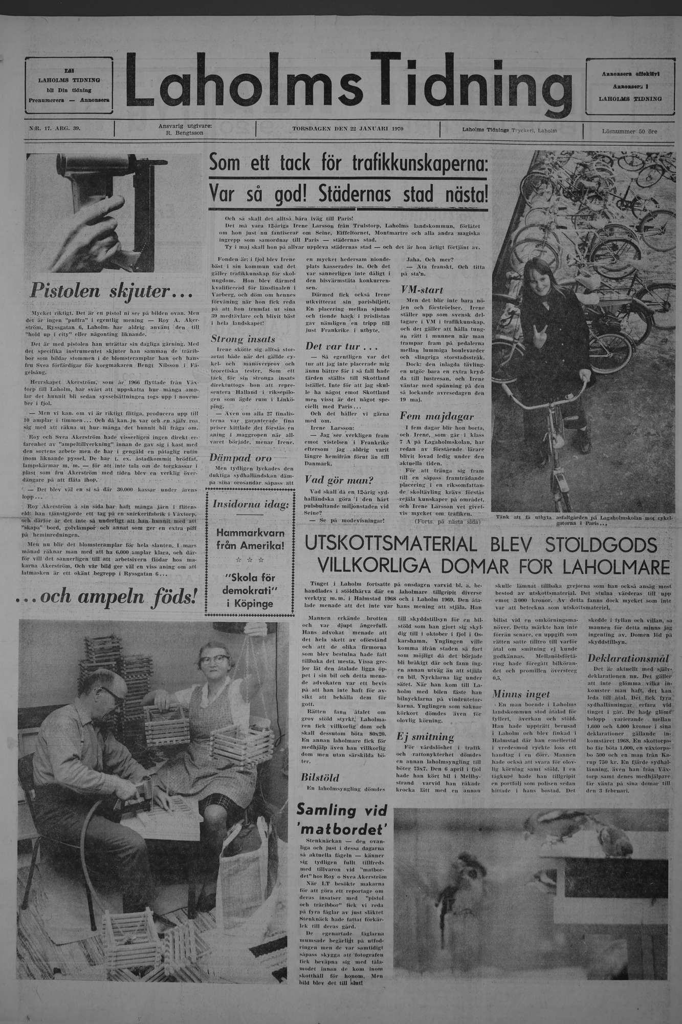 Laholms Tidning Torsdag 22 januari 1970, sida 1