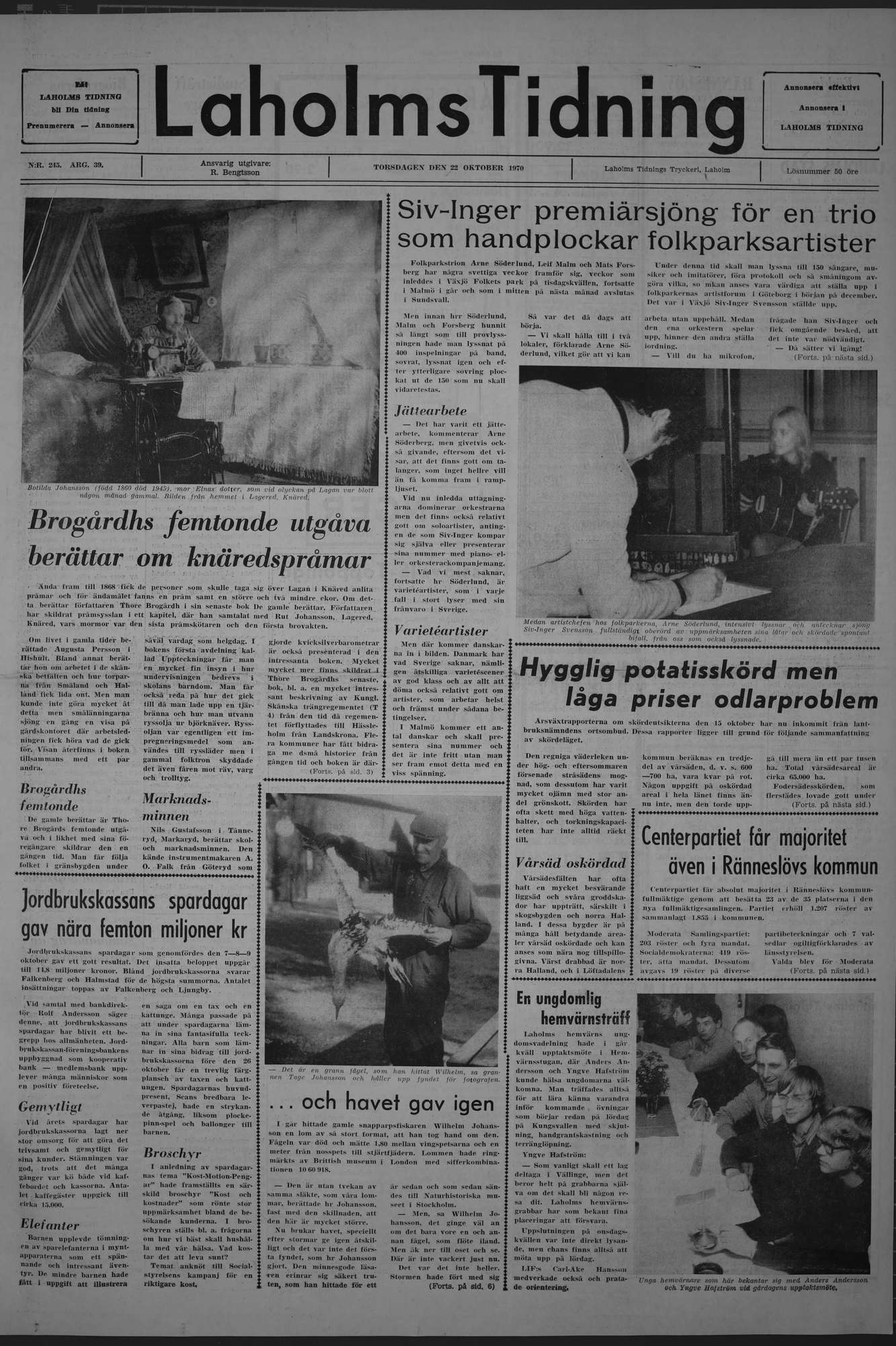 Laholms Tidning Torsdag 22 oktober 1970, sida 1