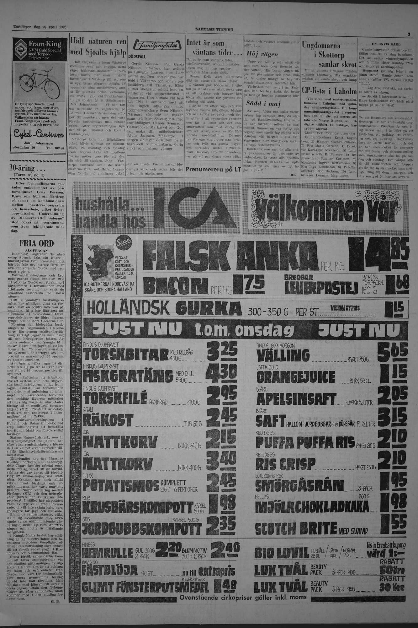 Laholms Tidning Torsdag 23 april 1970, sida 3