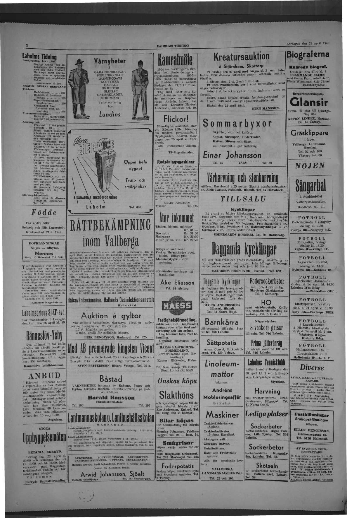 Laholms Tidning Lördag 23 april 1949, sida 2