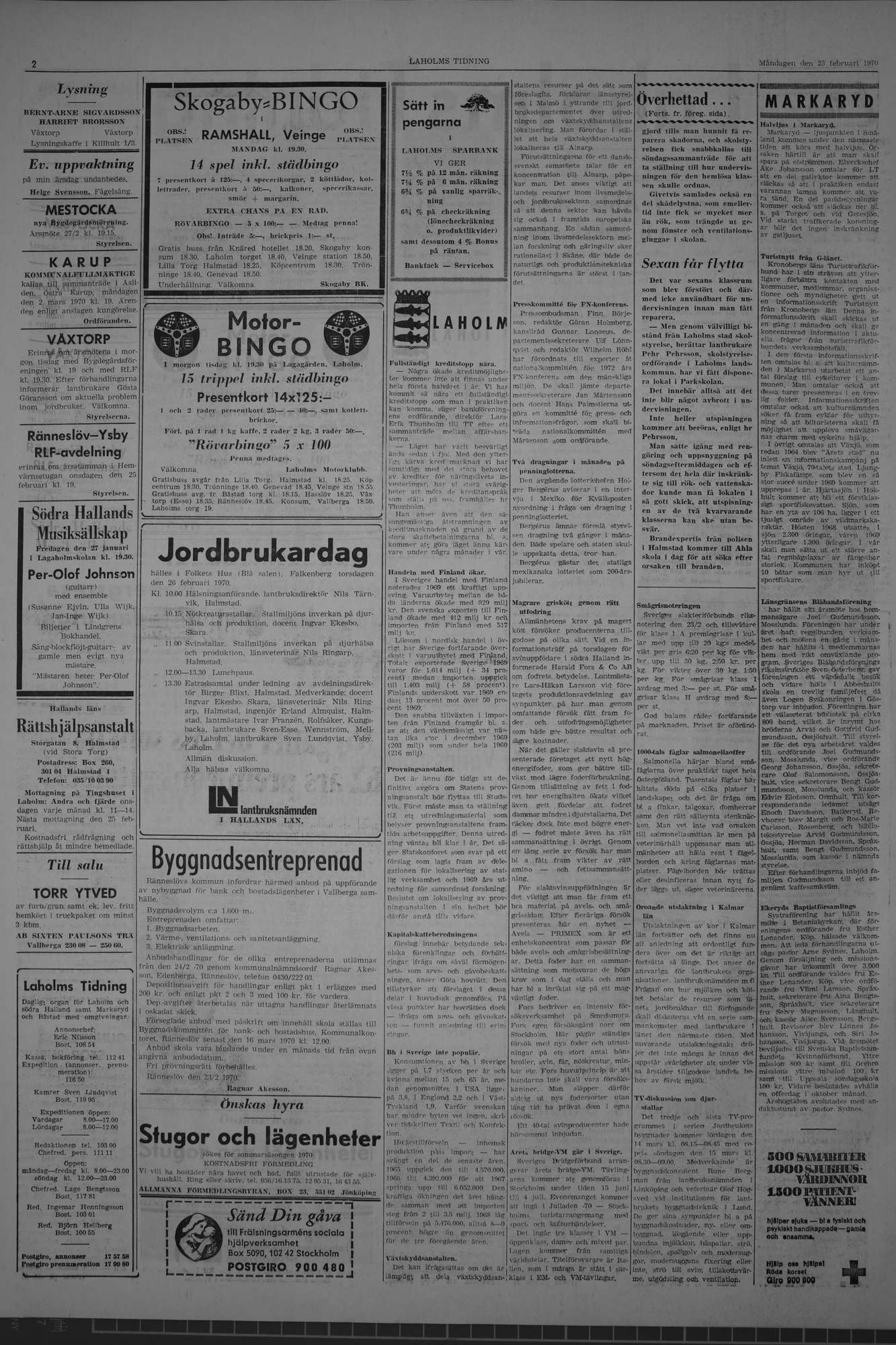 Laholms Tidning Måndag 23 februari 1970, sida 2