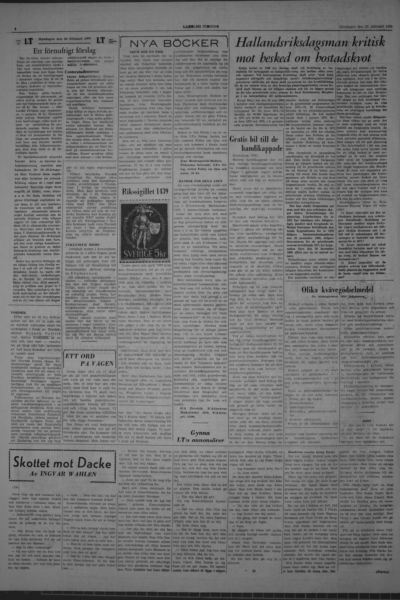 Laholms Tidning Måndag 23 februari 1970, sida 4