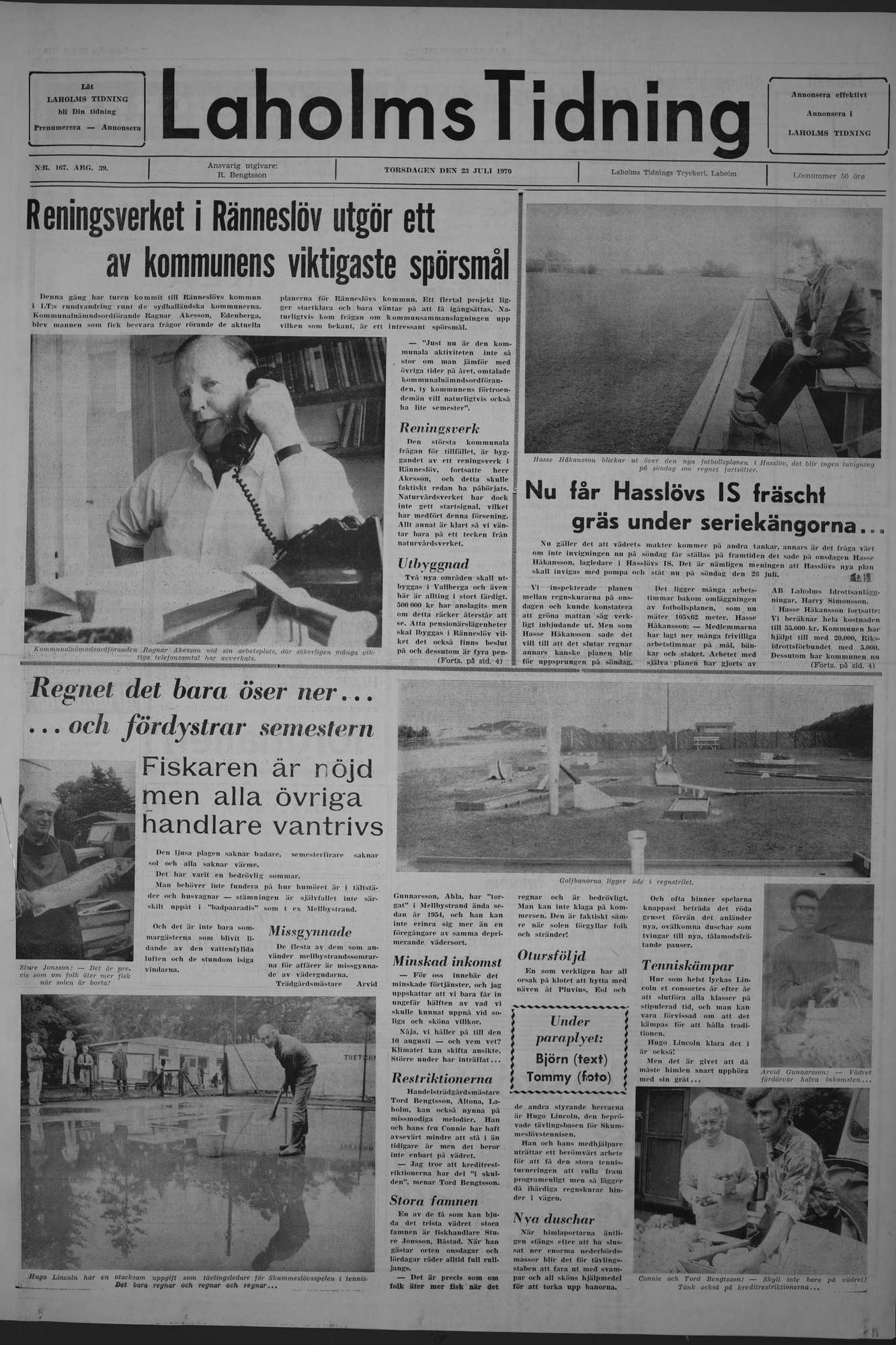 Laholms Tidning Torsdag 23 juli 1970, sida 1