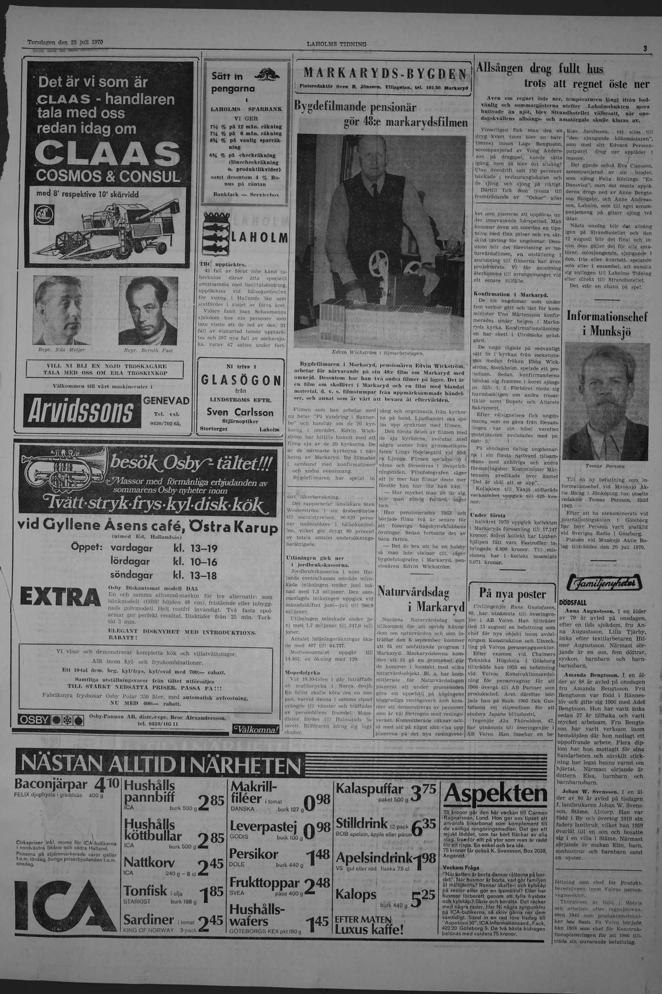 Laholms Tidning Torsdag 23 juli 1970, sida 3