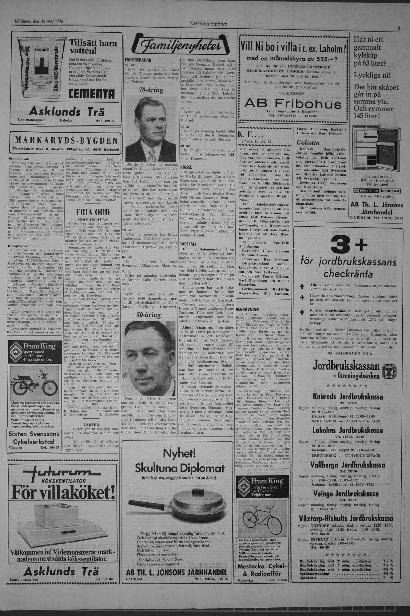 Laholms Tidning Lördag 23 maj 1970, sida 3