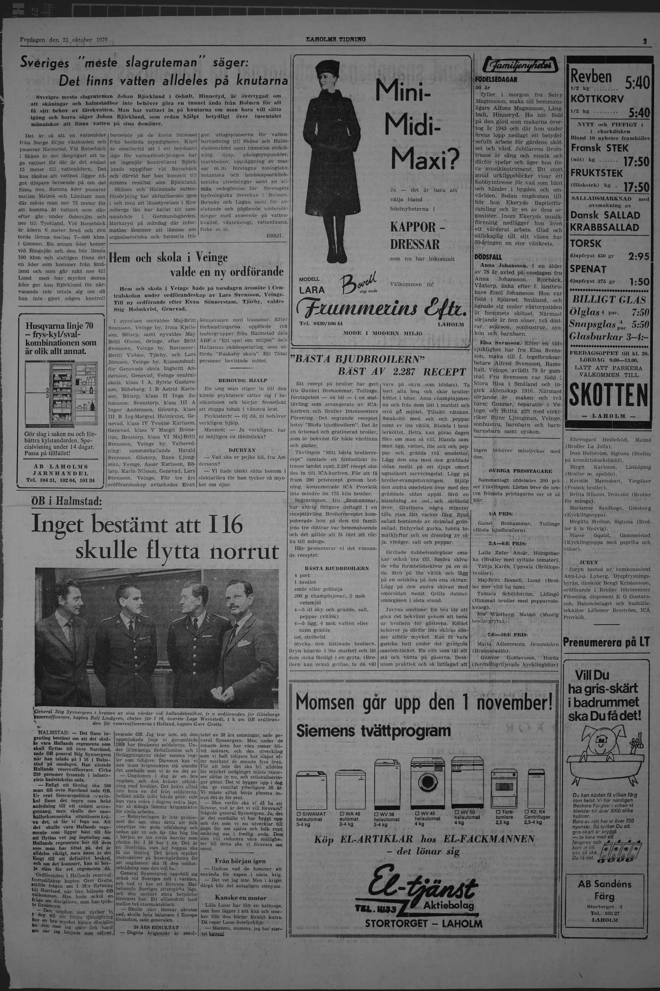 Laholms Tidning Fredag 23 oktober 1970, sida 3