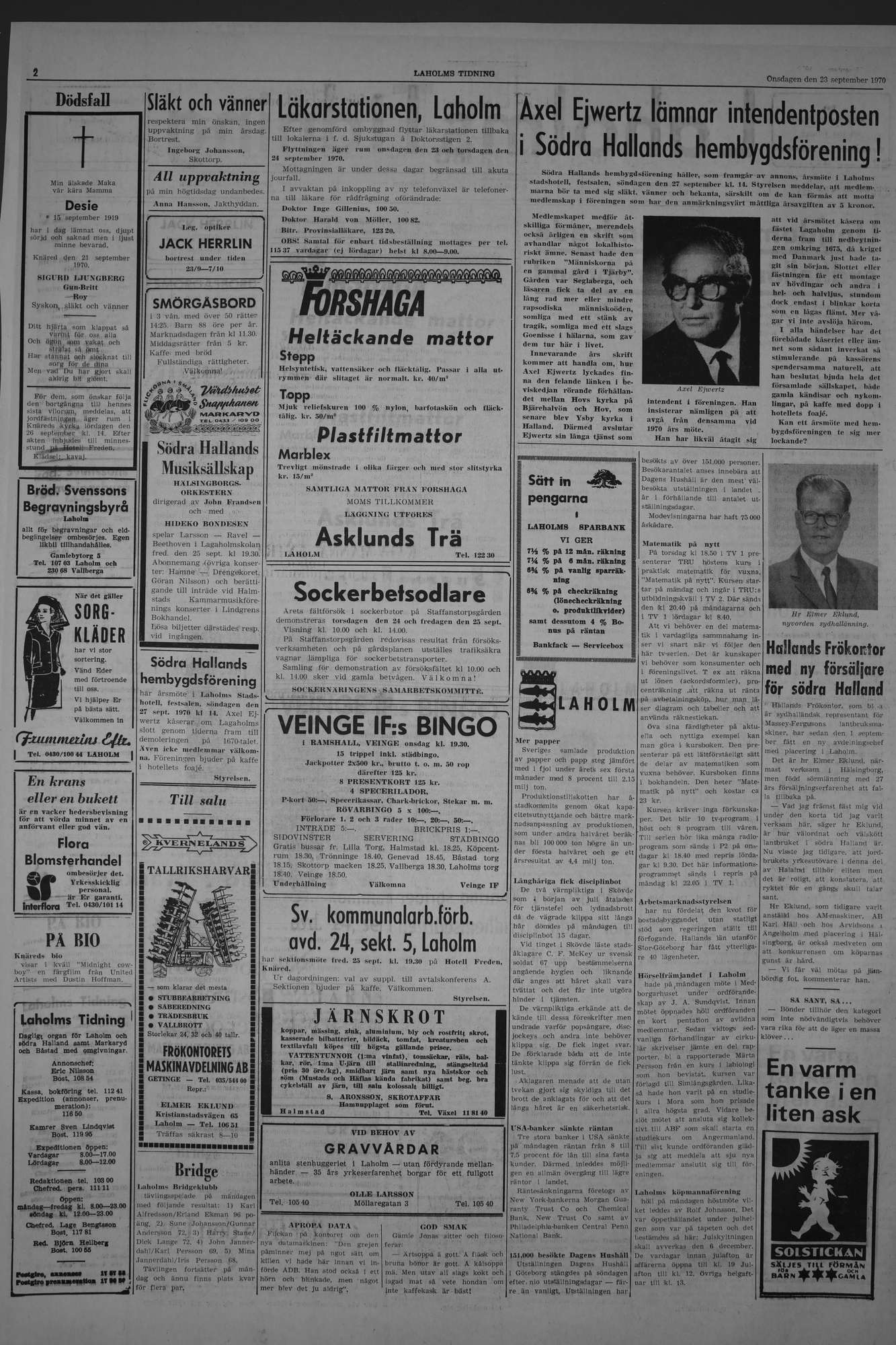 Laholms Tidning Onsdag 23 september 1970, sida 2