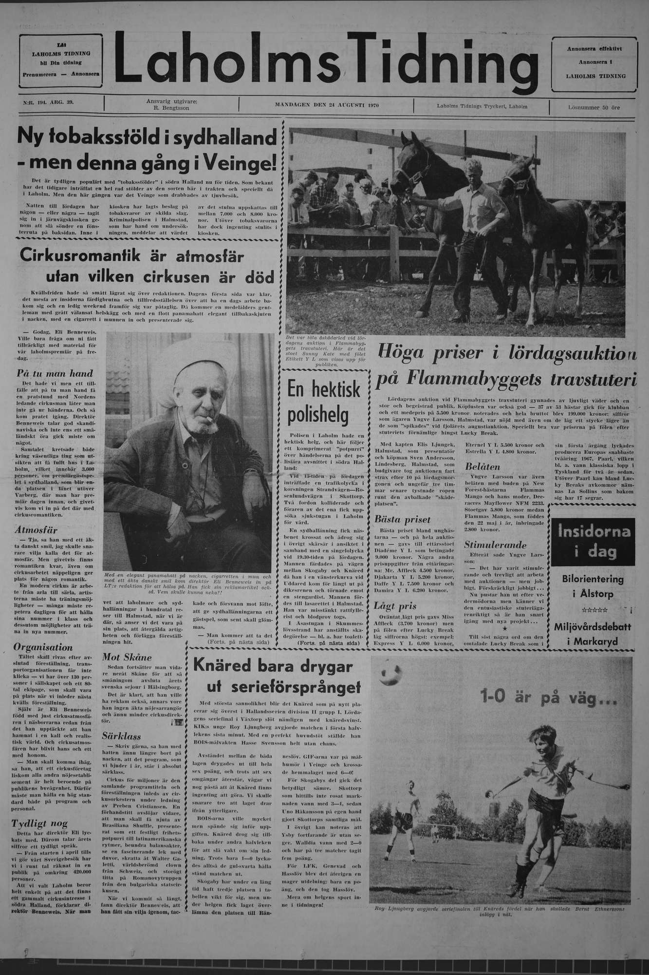 Laholms Tidning Måndag 24 augusti 1970, sida 1