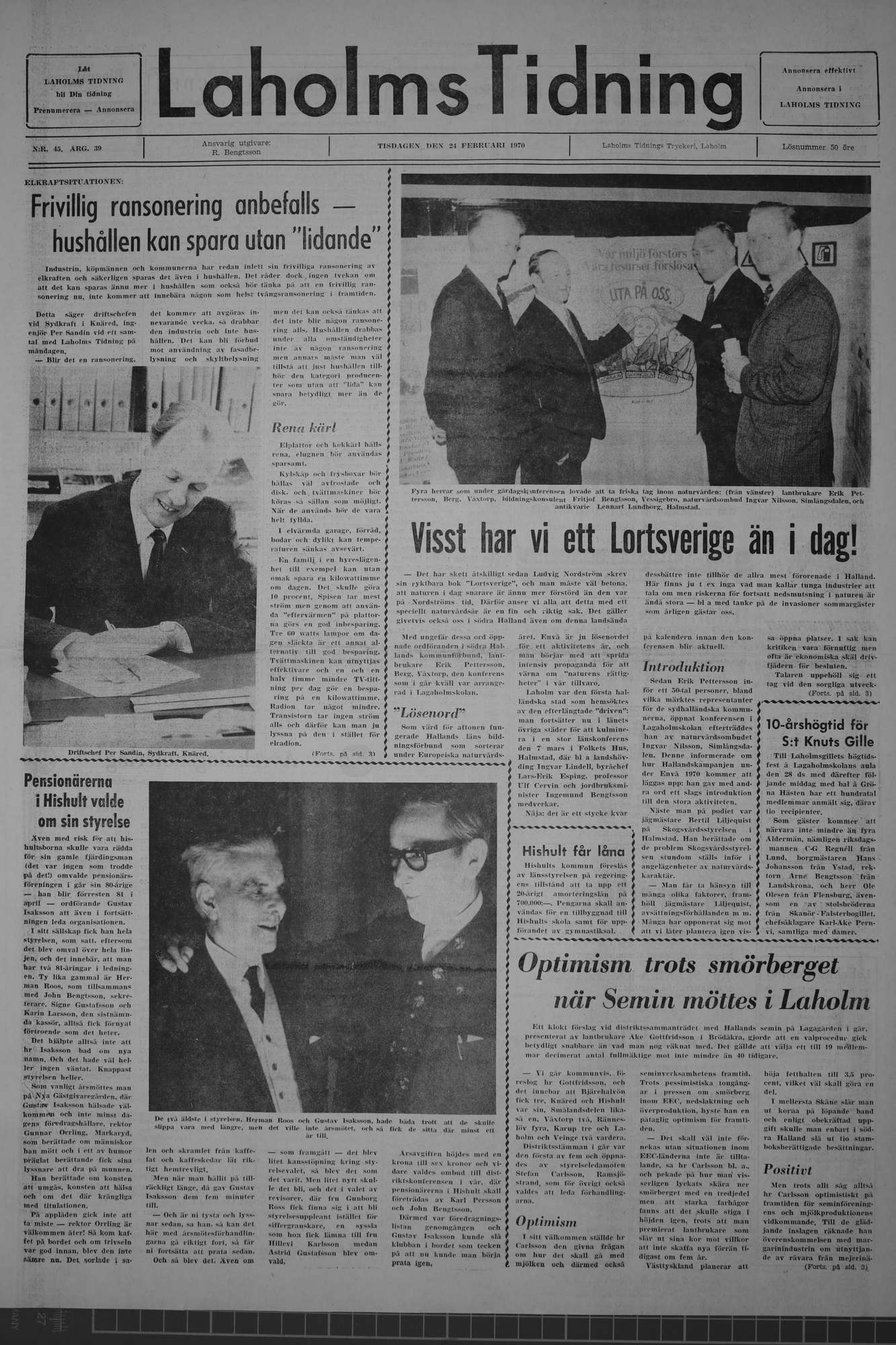 Laholms Tidning Tisdag 24 februari 1970, sida 1